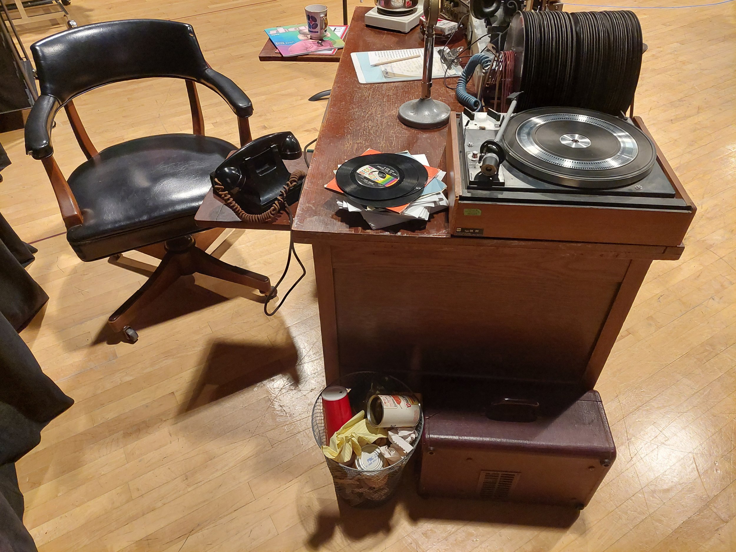 Note period filled trash can and period confirmed records. Inside of the drawers was also dressed and help some additional hand props.