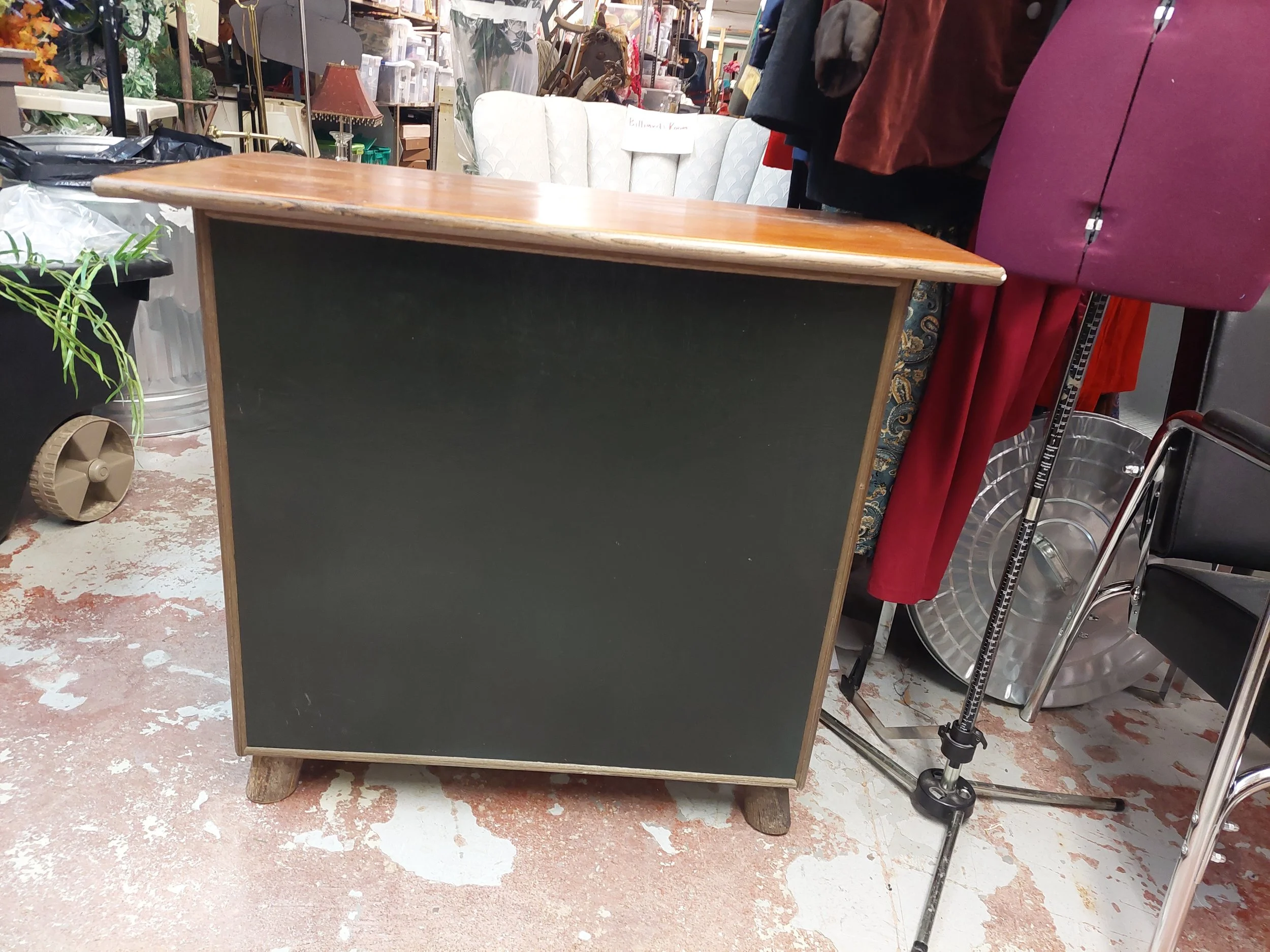 This base dresser was used to make a mock period TV set, which was then fitted with a bulb on the upstage side so it would flash on the actors face as a real TV would.