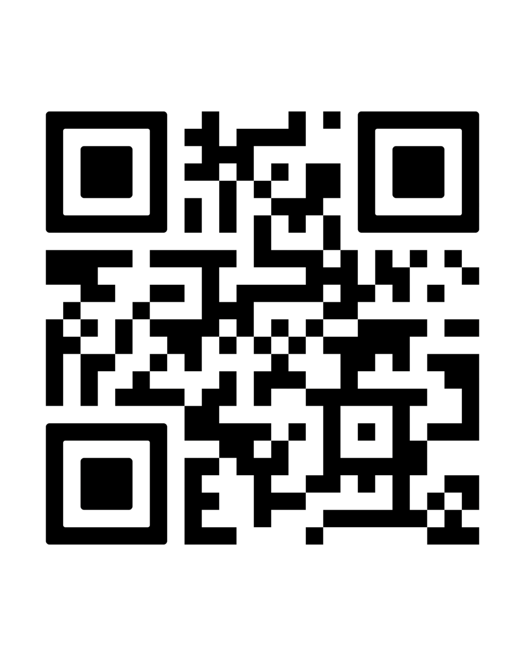 En QR-kode med svart bakgrunn og hvite linjer.