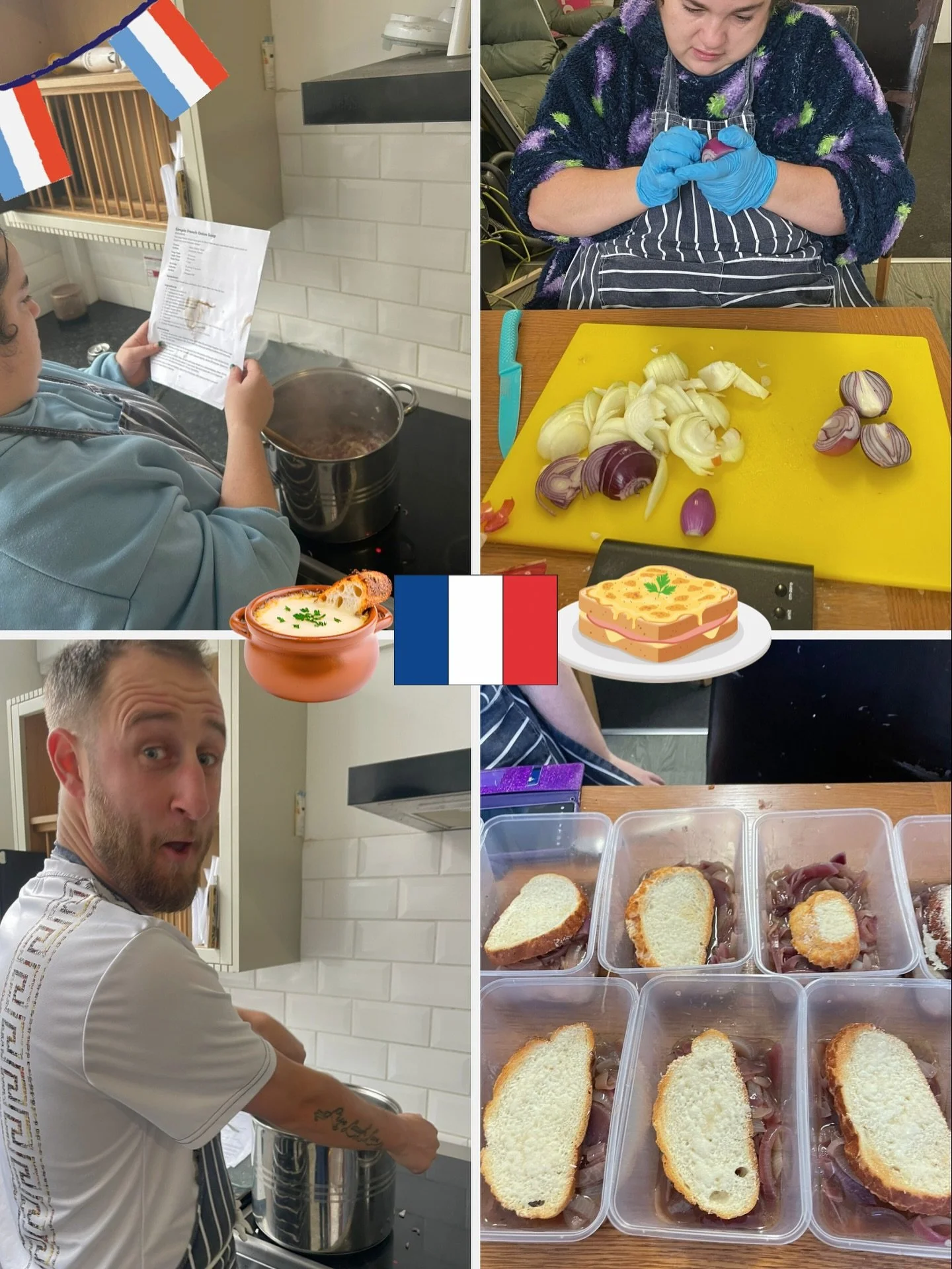 🇫🇷 French Week! 🥖

Our residents learned to make croque monsieur and French onion soup this week simple, delicious, and affordable meals that don&rsquo;t compromise on flavour!  Each week our cooking lessons teach vital life skills around nutritio