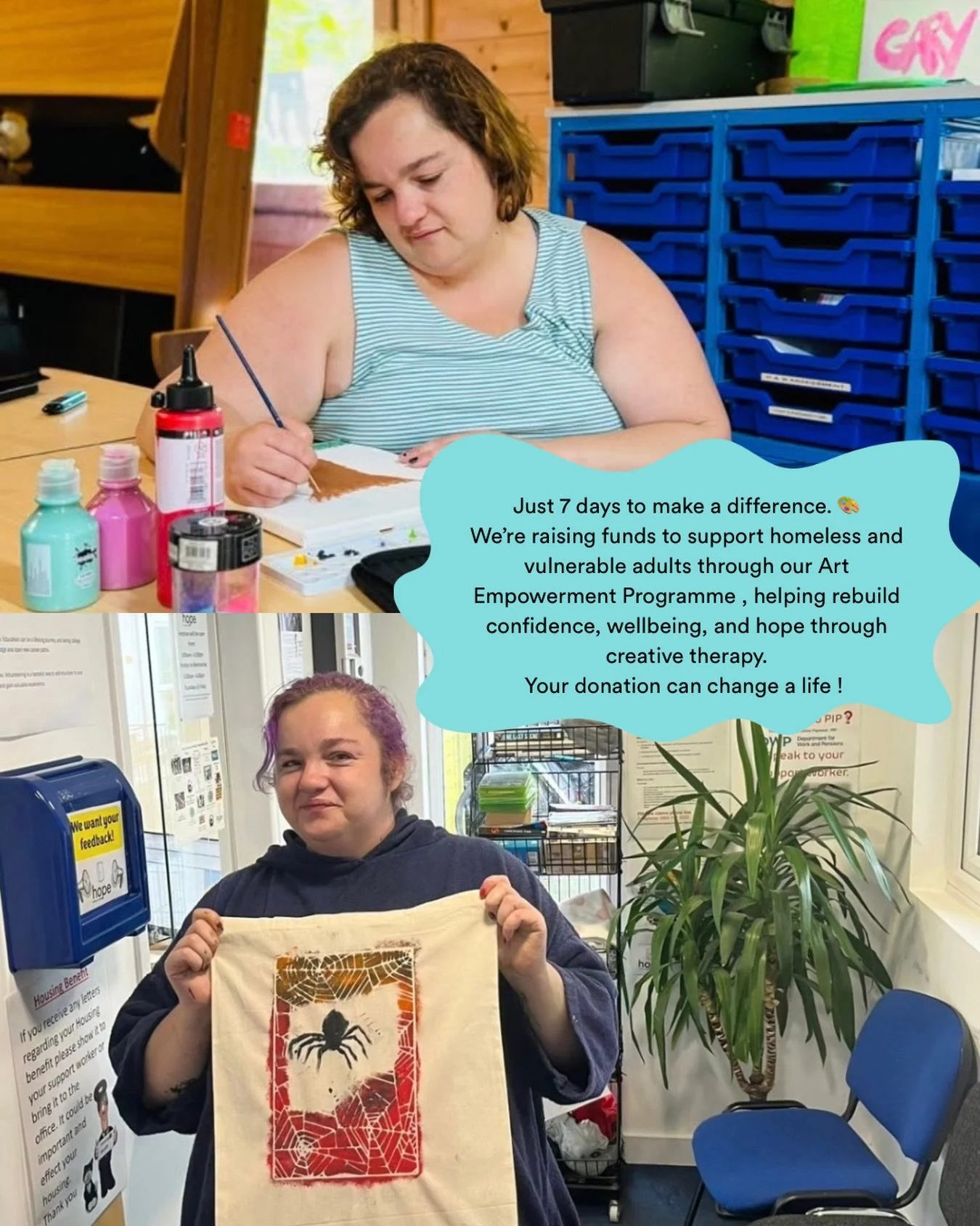 Only 6 days left to make a difference ! 🖌️💙

From yesterday through to next Tuesday, we&rsquo;re taking part in the Big Give and we urgently need your support. Homeless and vulnerable adults are facing trauma, isolation, and poor mental health. Our