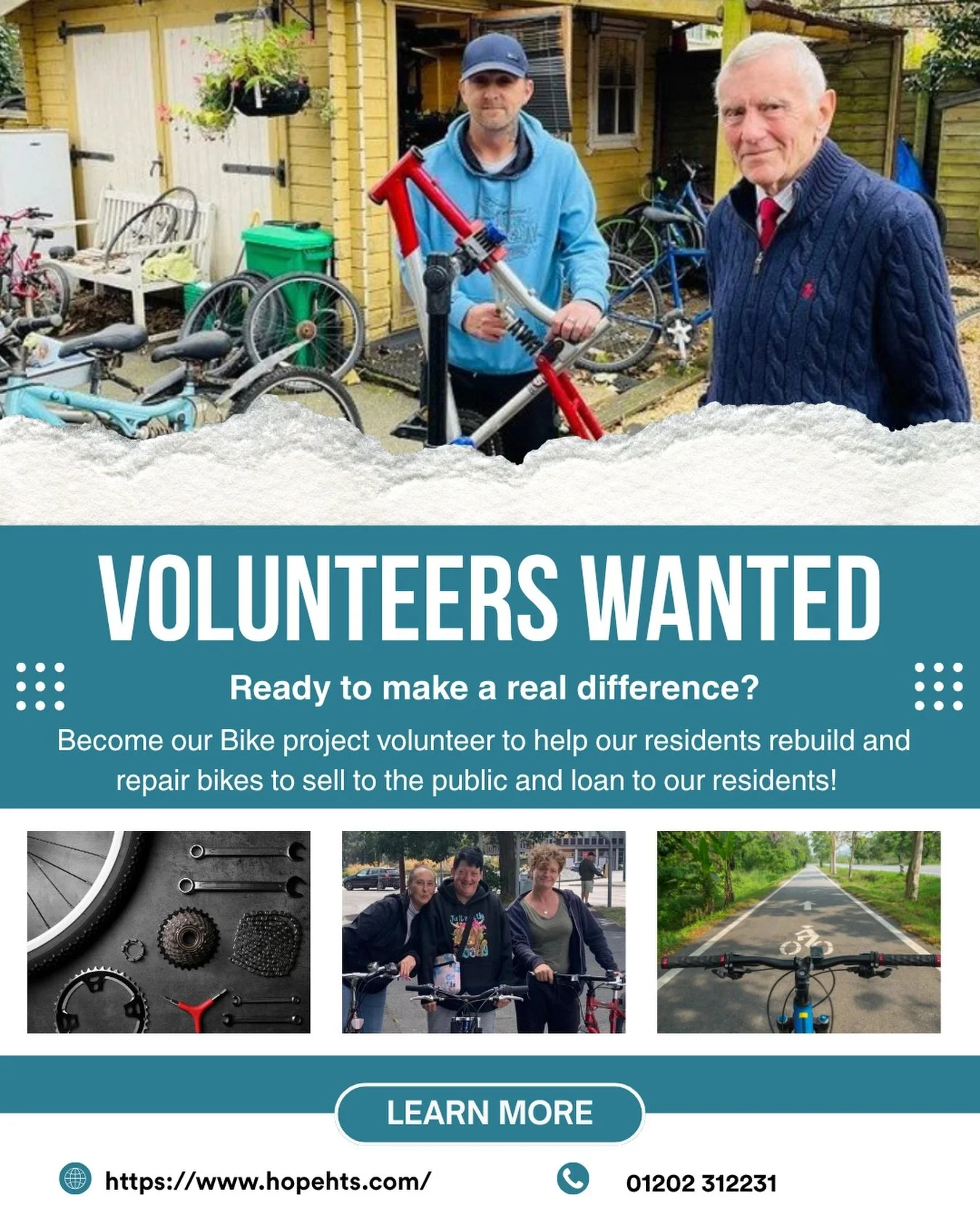 🚲 VOLUNTEERS WANTED 🚲

Ready to make a real difference in your community?
Join our Bike Project and help residents rebuild and repair bikes for sale to the public and loan to those who need them most 💙

Whether you&rsquo;re a bike enthusiast, hand