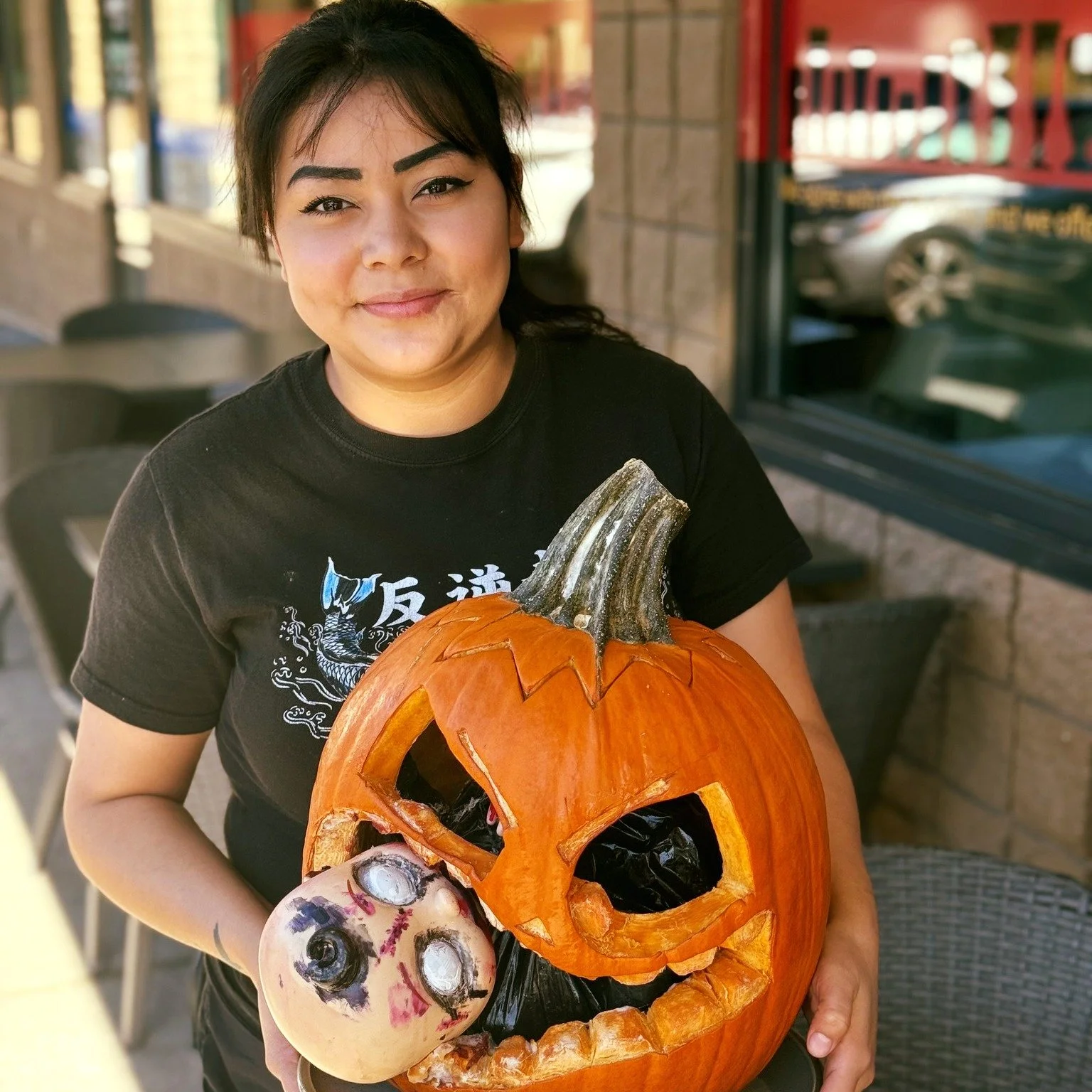 And the Champion is 🎃🎃🎃 Dayana ! She definitely used the knife skills she's perfected in our Wilmington kitchen to deliver an amazing, detailed &amp; slightly disturbing pumpkin. Outstanding job!

It was a very very tight race so a big round of ap