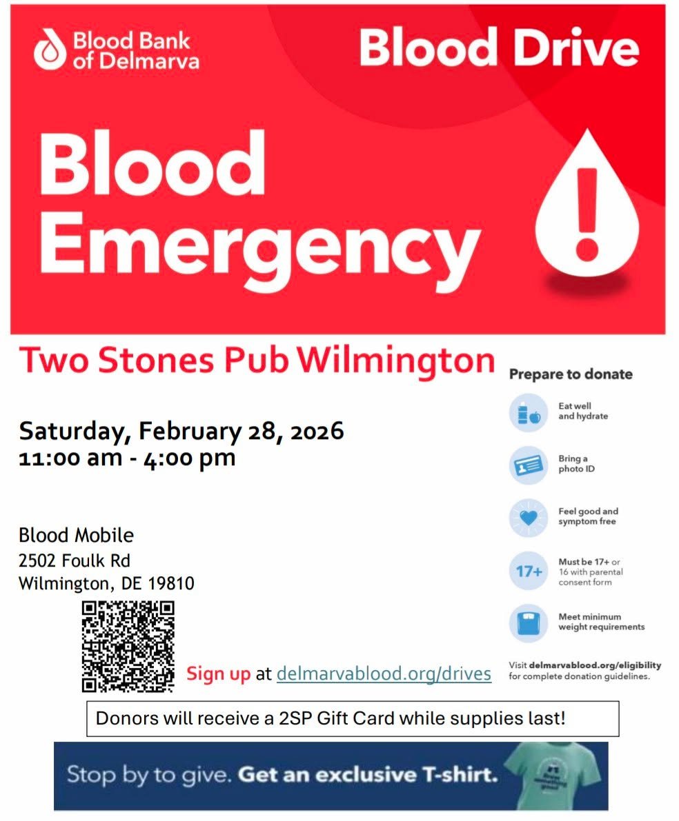 Ready to be someone's hero? Blood Bank of Delmarva will be doing a mobile drive at our Wilmington Pub this Saturday. Walk-ins are welcome but if you'd like to make sure you get a slot, here's a link to schedule your appointment - https://donate.bbd.o