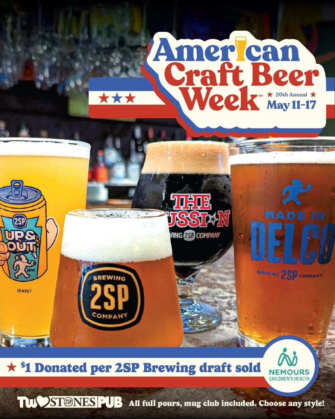 Craft. To us, that means a lot. Taking pride in what we do, in what we serve but, most importantly, who we do it for - our community. 

That's why we're celebrating #AmericanCraftBeerWeek by raising money for @nemours Children's Health, a vital &amp;