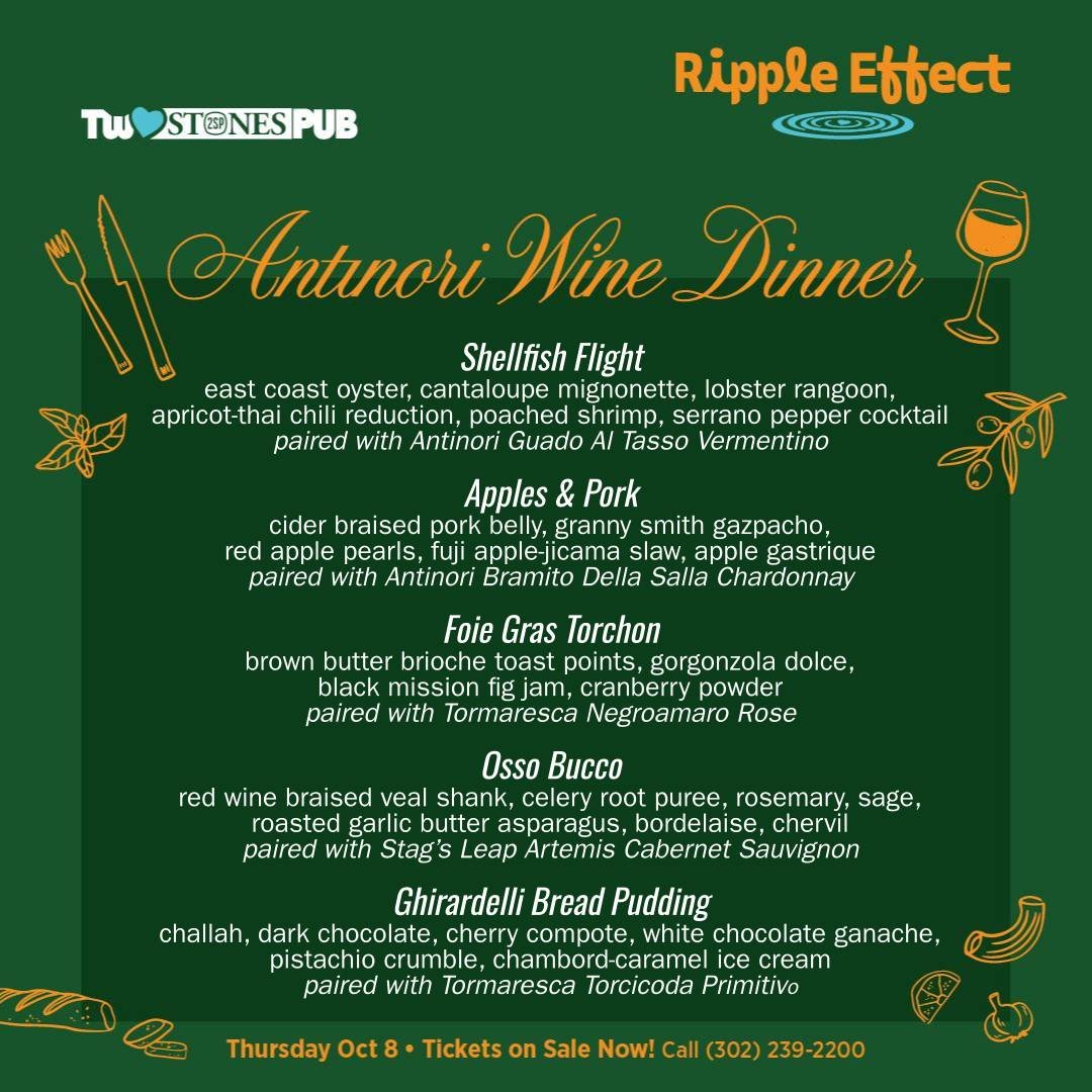 Not to be missed. Here's the full reveal of the menu for our wine dinner with @marchesiantinori  benefitting @makeawishphl .

🍷The dinner will be on our patio in Hockessin @2sp_hockessin 

🍷Thursday, October 8 at 6pm

🍷$100 per ticket which includ