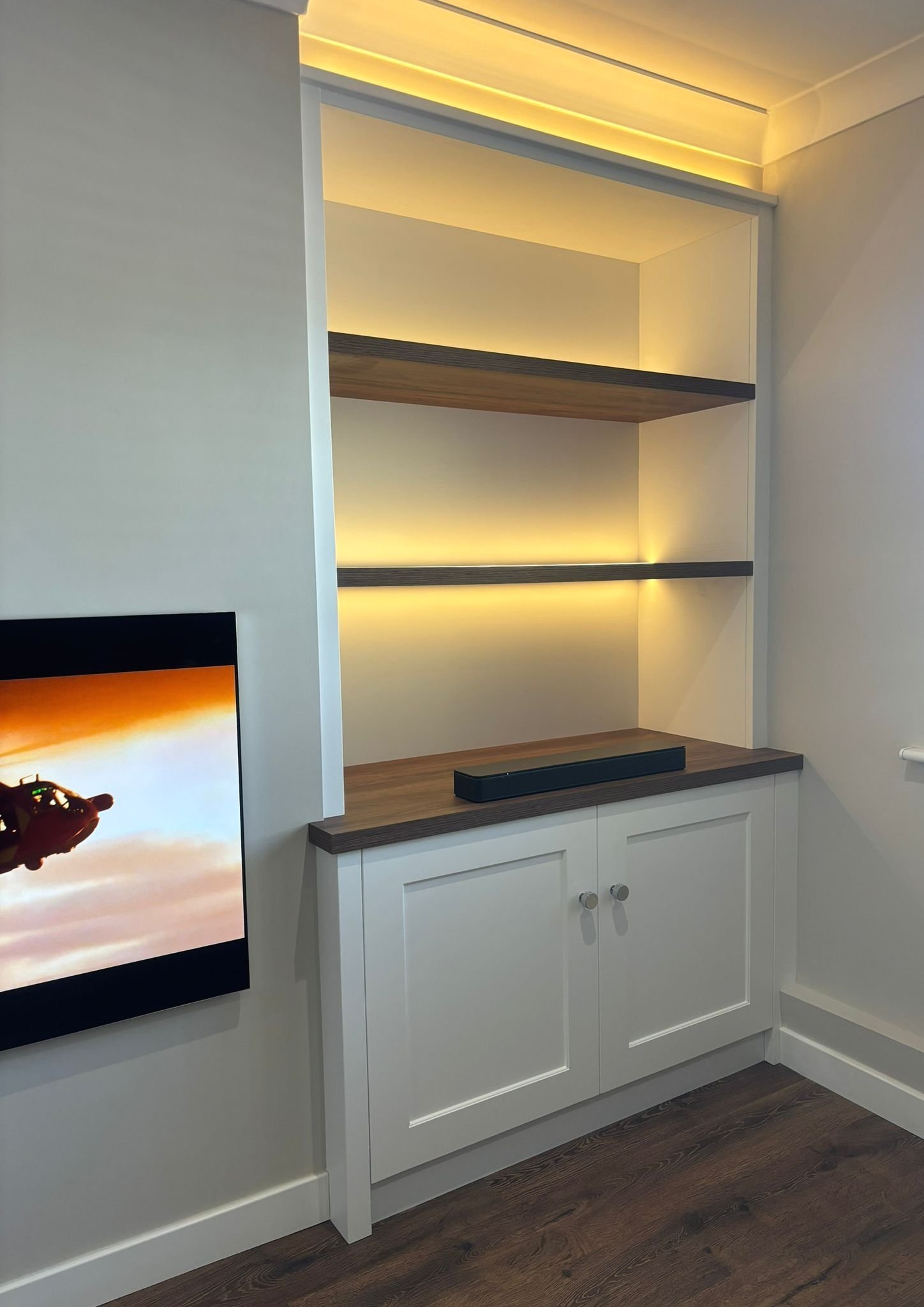 Living room project.  Alcove shelving.