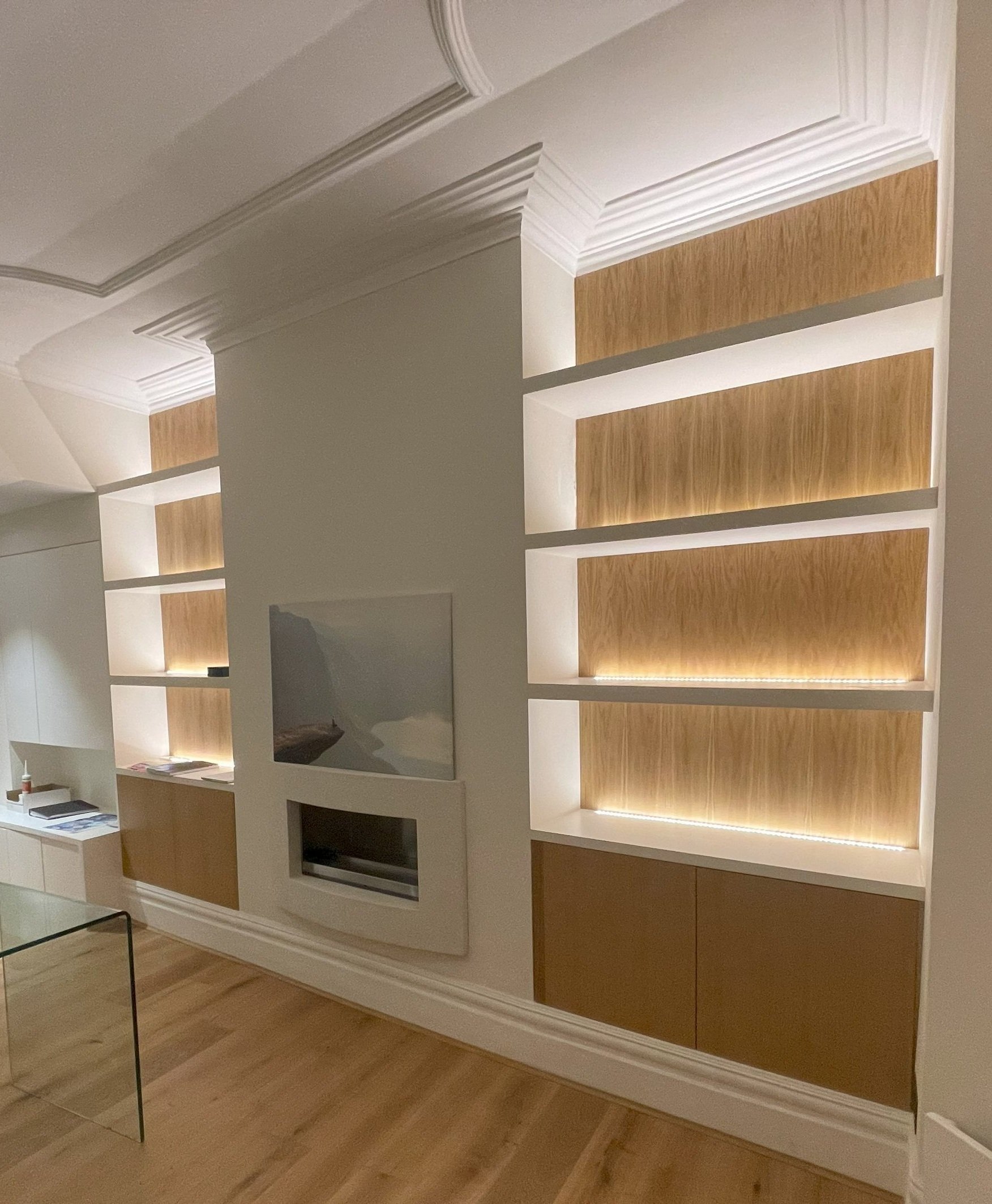 Living room project . Alcove shelving.