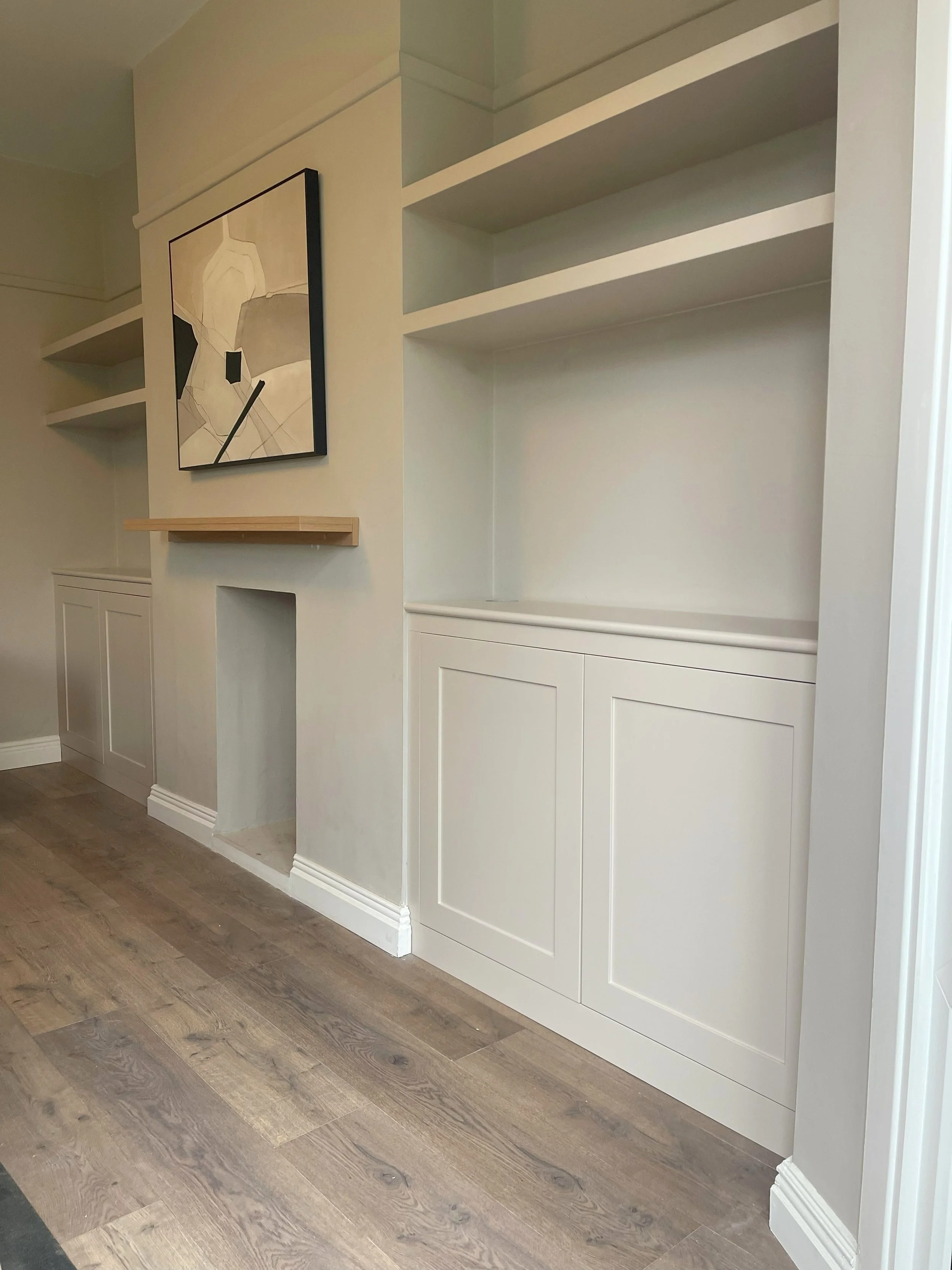 Living room project. Alcove shelving.