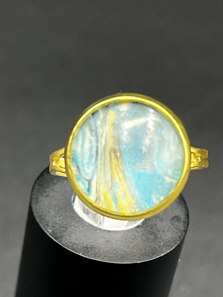 Streaked Blue Marble-like Adjustable Ring