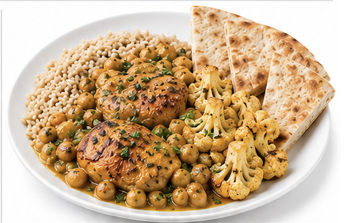 Chicken thighs with Chickpea Curry & Brown Rice