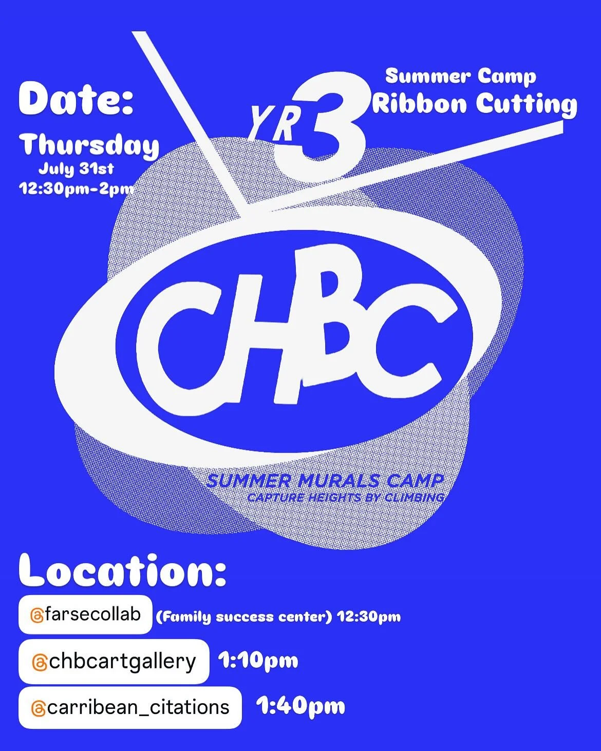 Please come join us as we close out year 3 for  our annual summer murals camp. This year our camp is producing 4 murals. This is our last week and it&rsquo;s jammed pack. 

1.Monday- Hershey Park
2.Wednesday-Mural at graffiti alley
3.Thursday -ribbon