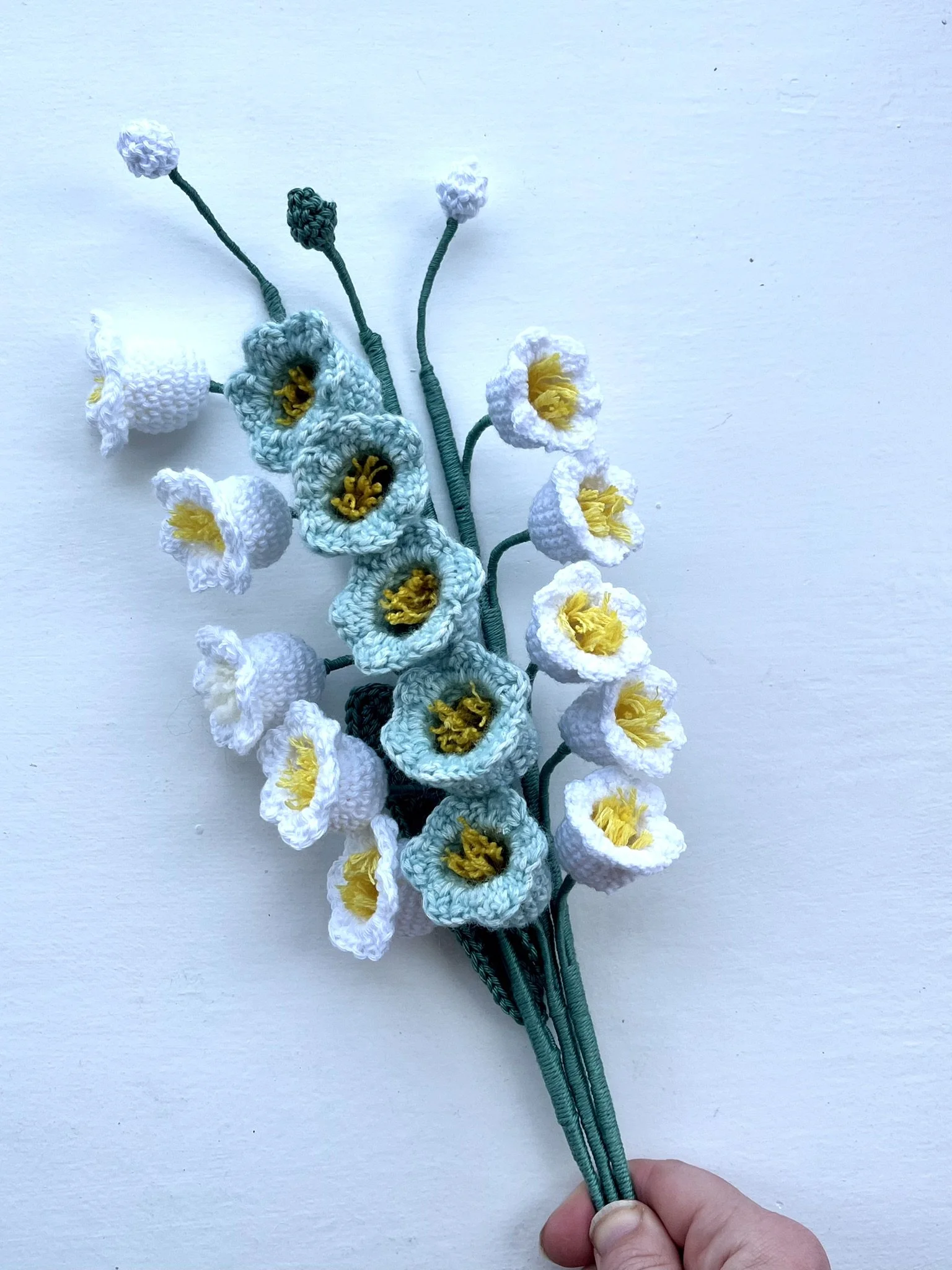 white and blue lily crochet gift