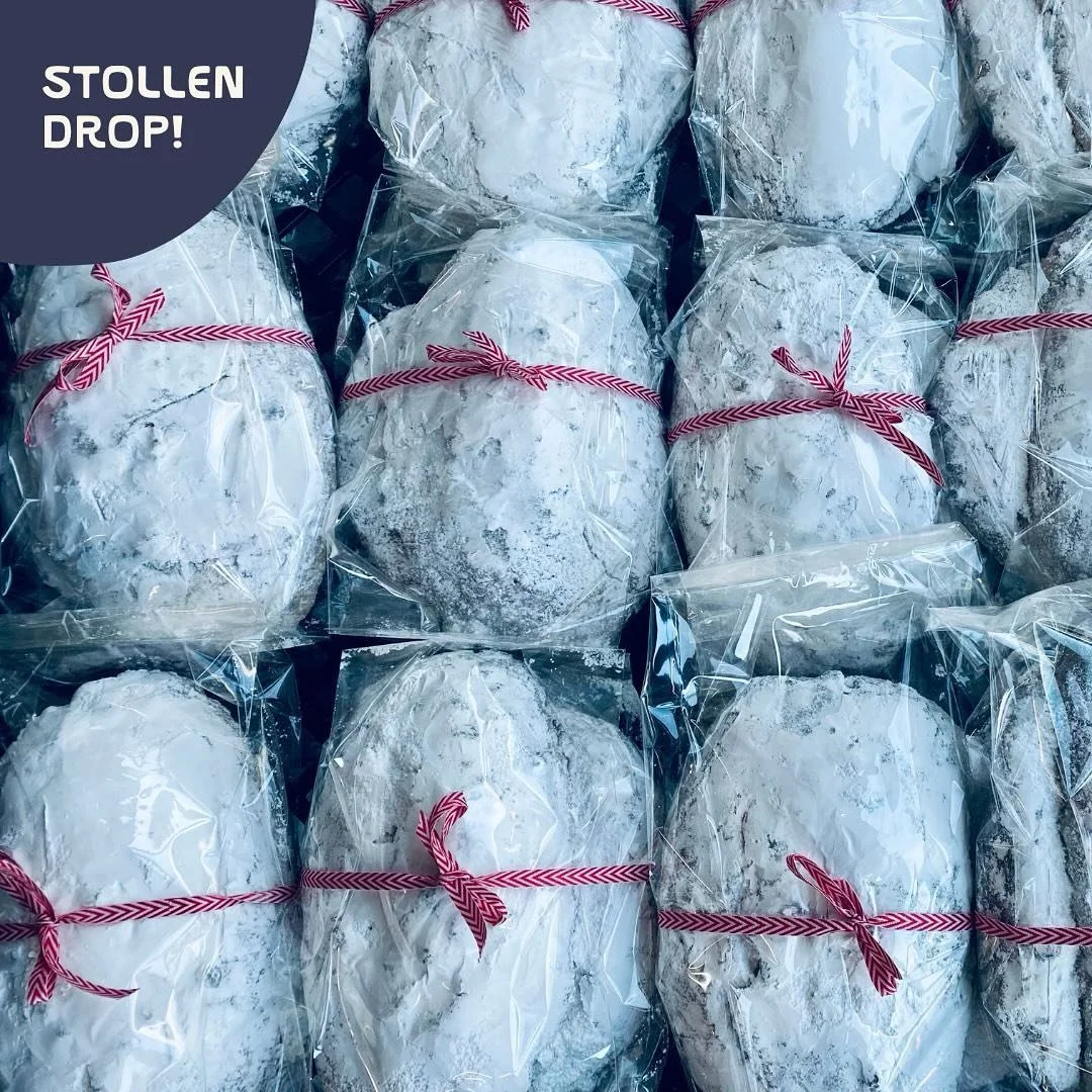 It&rsquo;s stollen season!! Also known as the Queen of Christmas breads, it&rsquo;s somewhere in a happy middle between bread and cake. Ours is based on head baker Aaron&rsquo;s Great Great Grandfather&rsquo;s recipe, filled with candied citrus and c