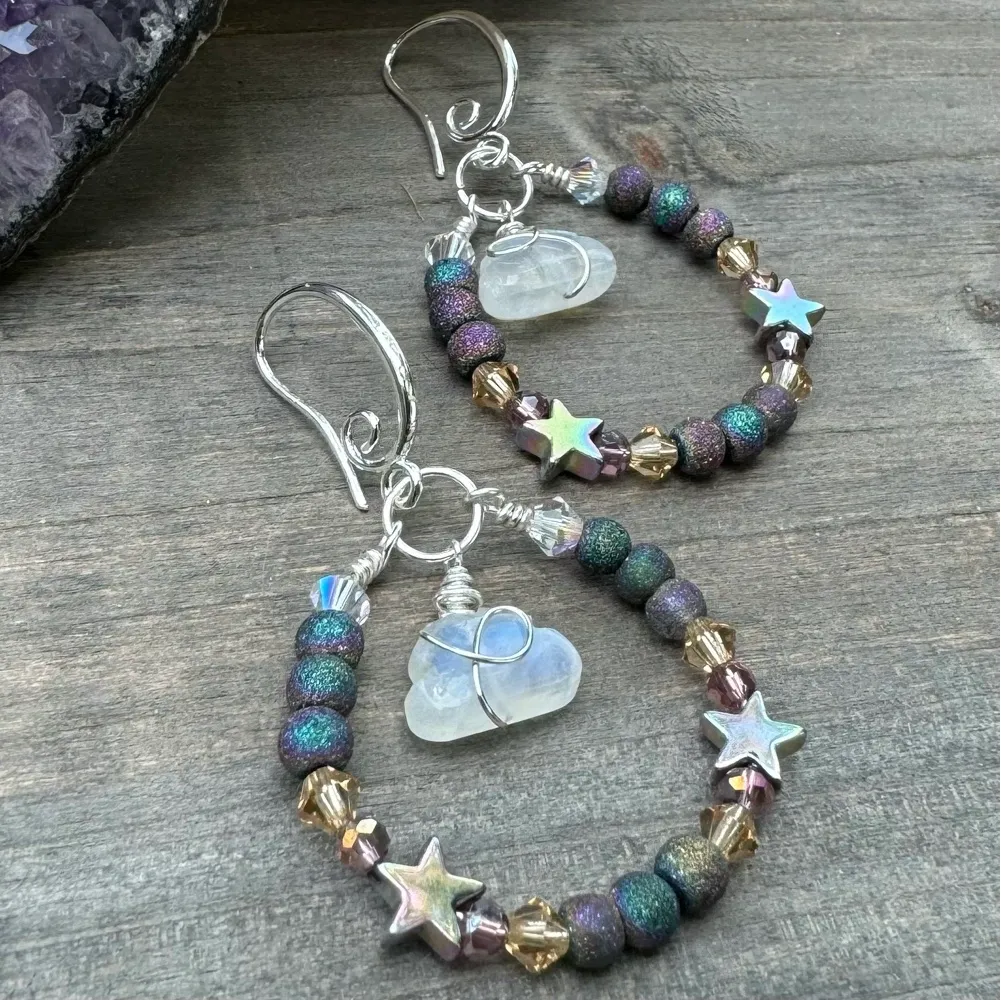 Moonstone Cloud Metallic Agate Earrings