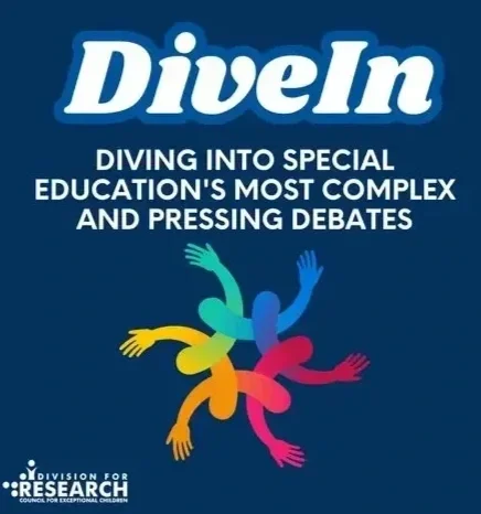 Dive In Podcast logo, blue background reading the show name with hands interlinked to make a star shape in rainbow colors