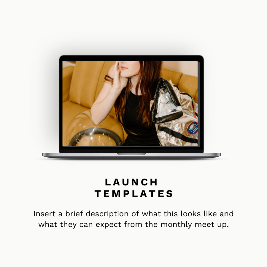 A woman with long reddish-brown hair sitting on a mustard yellow couch holding her face with one hand, wearing a black shirt, with a silver and black backpack next to her.