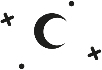 A dark sky with a crescent moon and scattered stars.