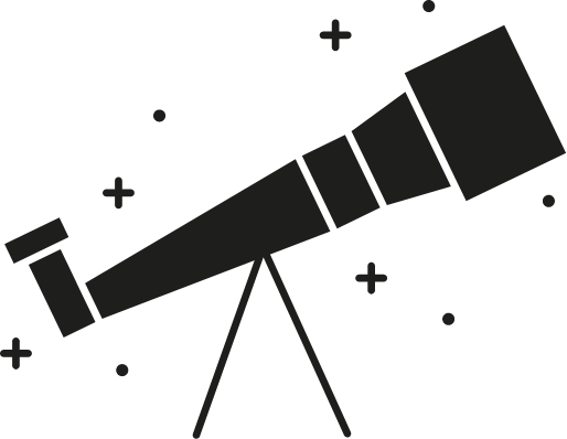 A telescope mounted on a tripod, aimed at the night sky with stars surrounding it.