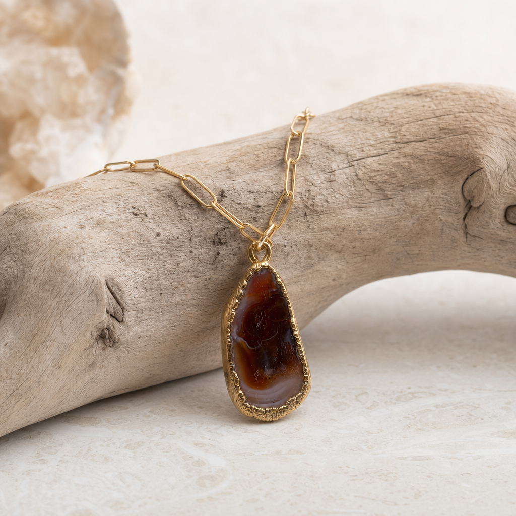 Fire Agate Courage Pendant Necklace