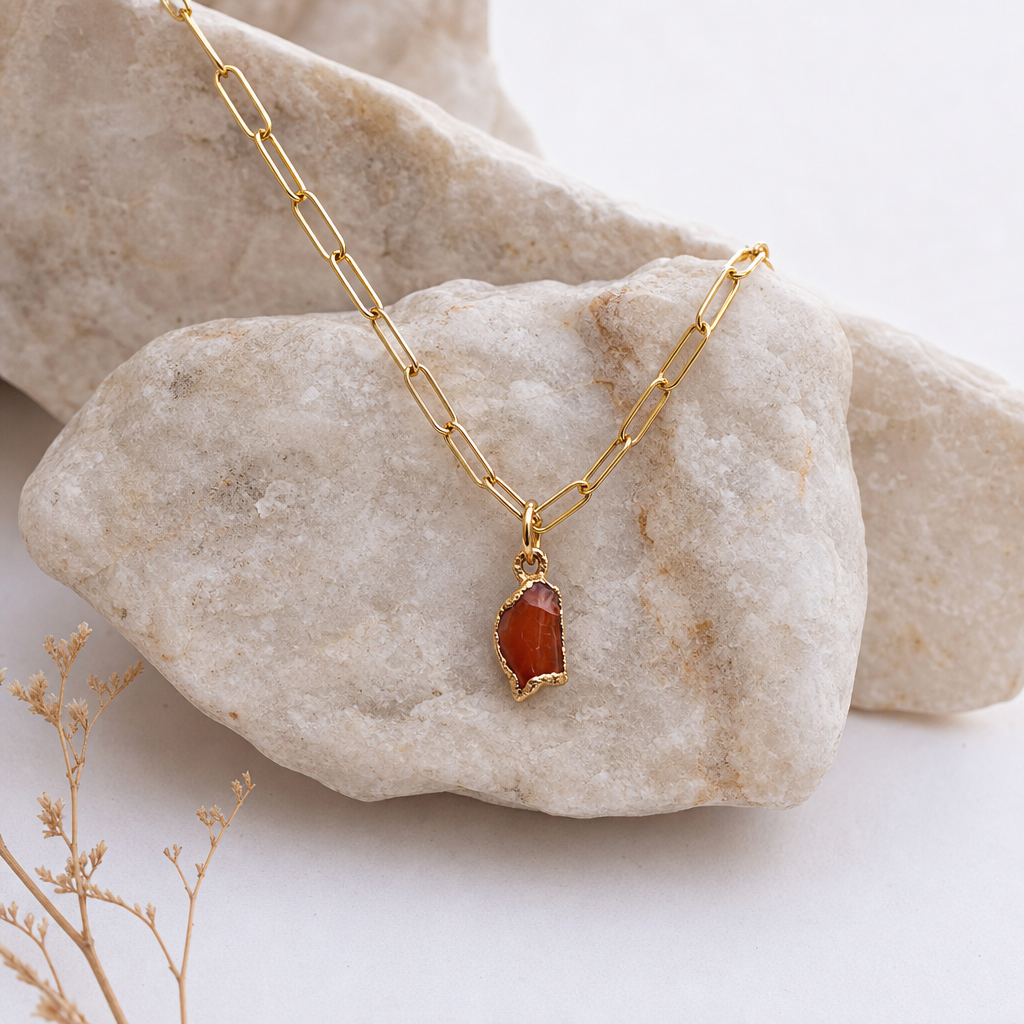 Carnelian Agate Motivation Pendant Necklace