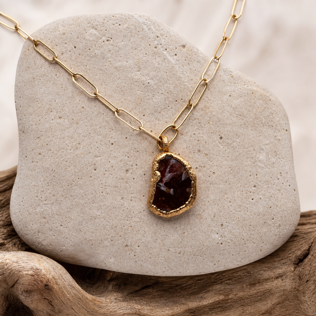 Fire Agate Courage Pendant Necklace