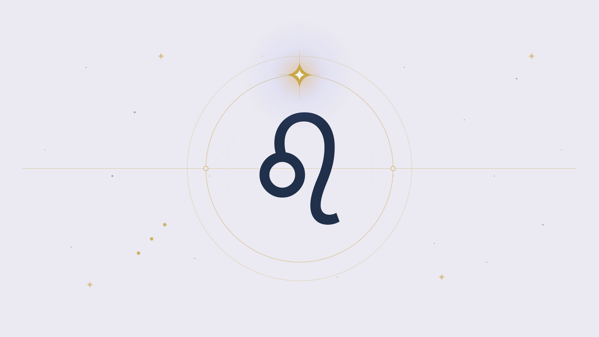 "Leo zodiac glyph beneath a bright gold star (Sirius), framed by fine celestial rings on a lilac background — illustration for a blog post on the Lion's Gate Portal.