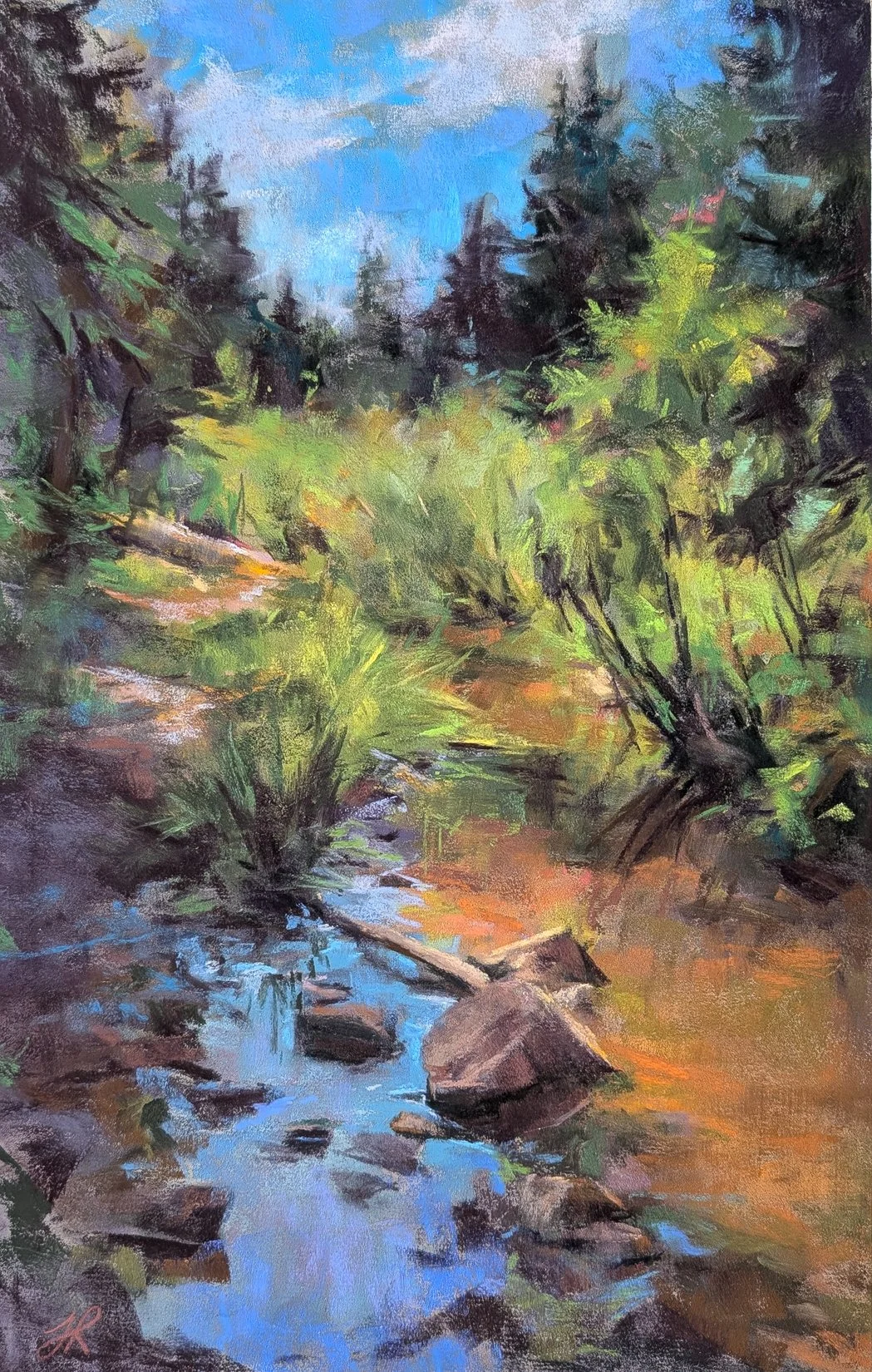 Mule Creek Reflections |  10x16 Pastel |  Mule Creek Trail, Woodland Park, CO  | 2026