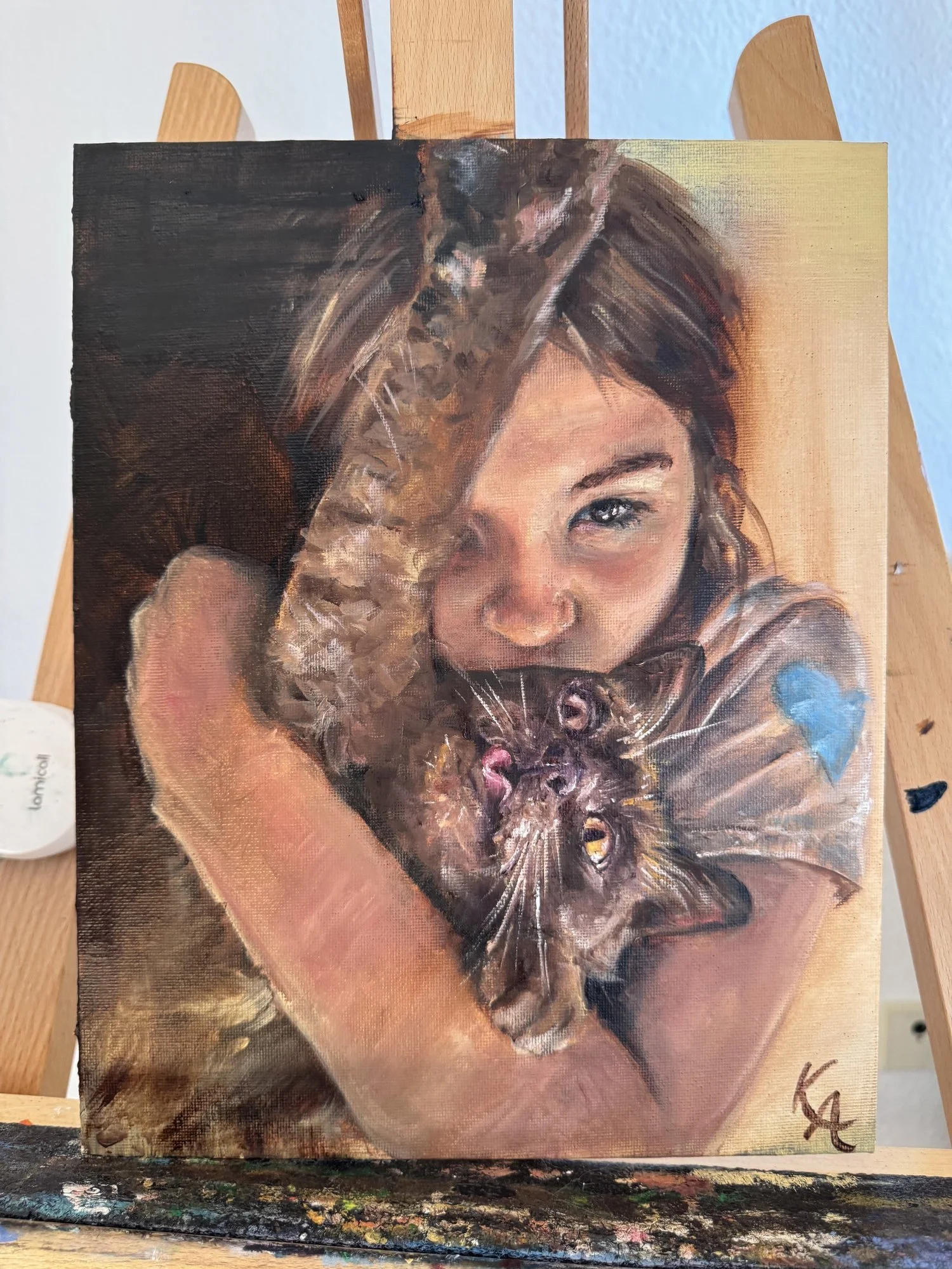 Burmese cat and owner portrait custom oil painting cat art pet and owner artwork