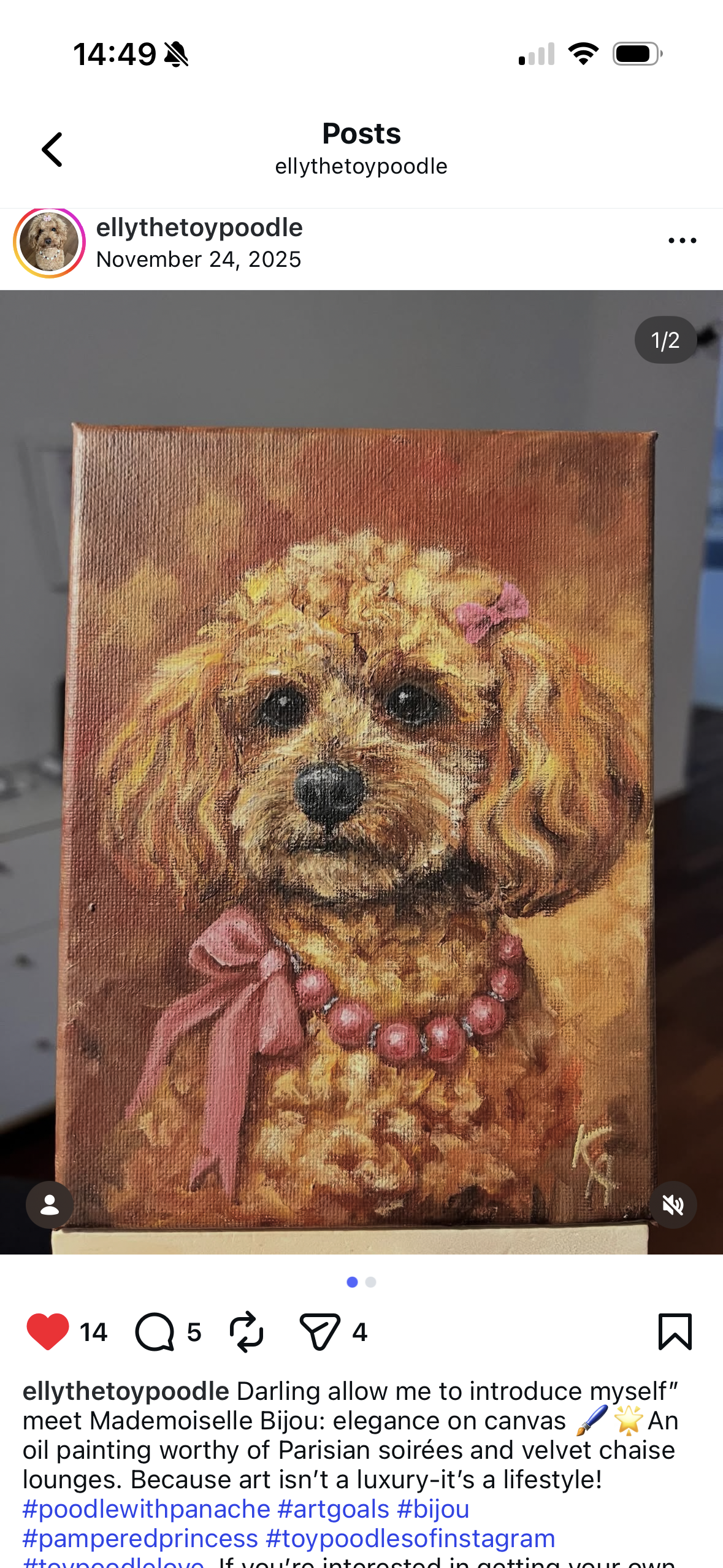 Toy poodle with her portrait classical dog oil painting
