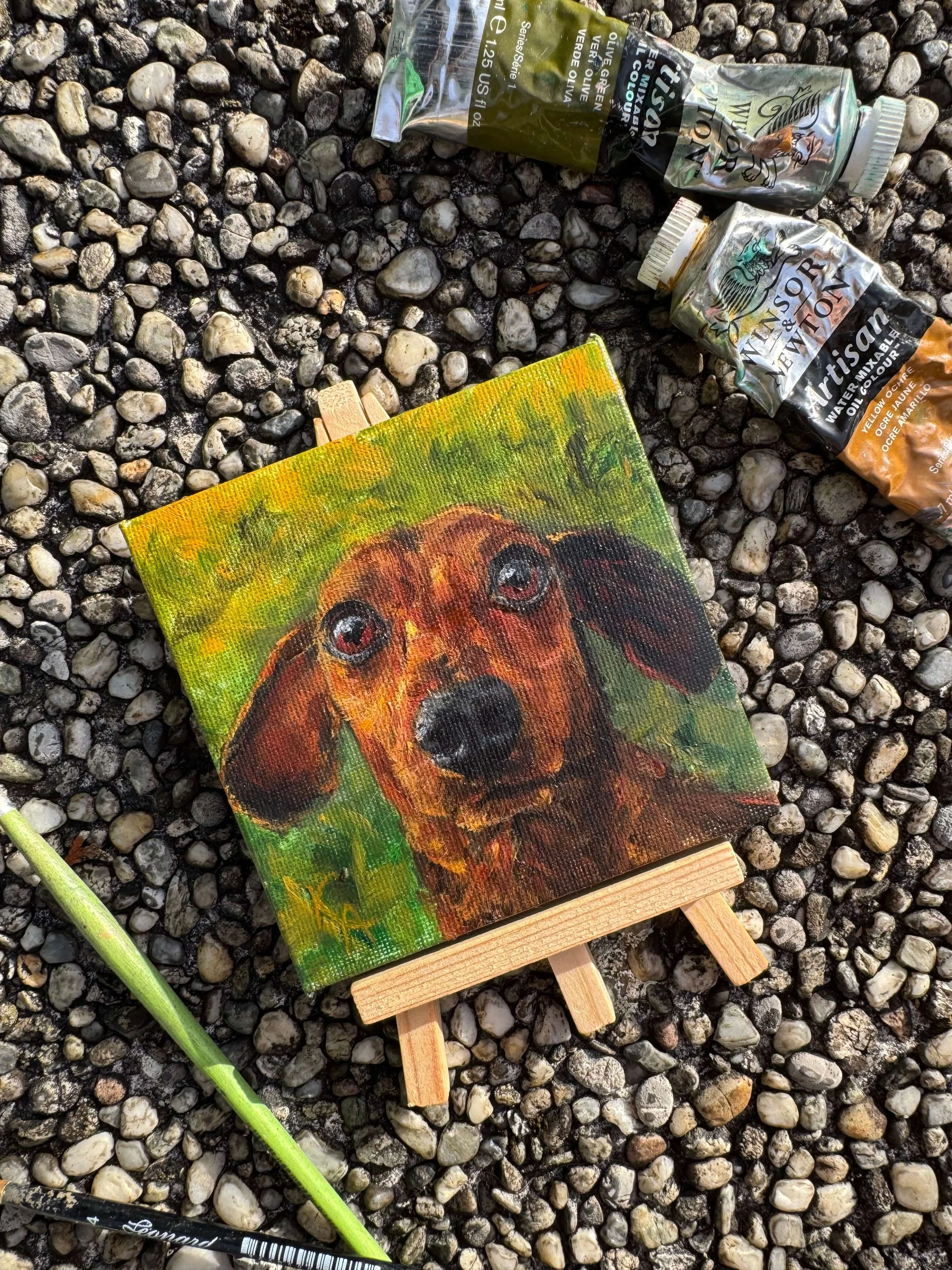 doxie art dachshund portrait oil painting custom wiener dog portrait funny dog art