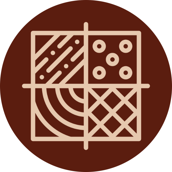 Abstract geometric design with four sections on a brown background