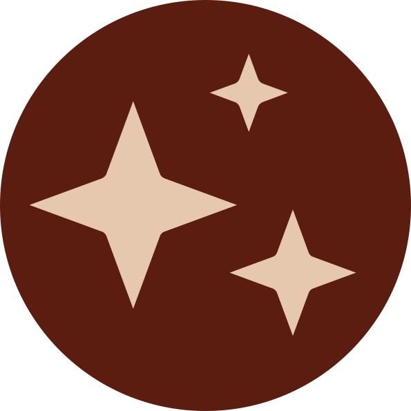 Brown circle with beige stars resembling sparkles or glimmers.