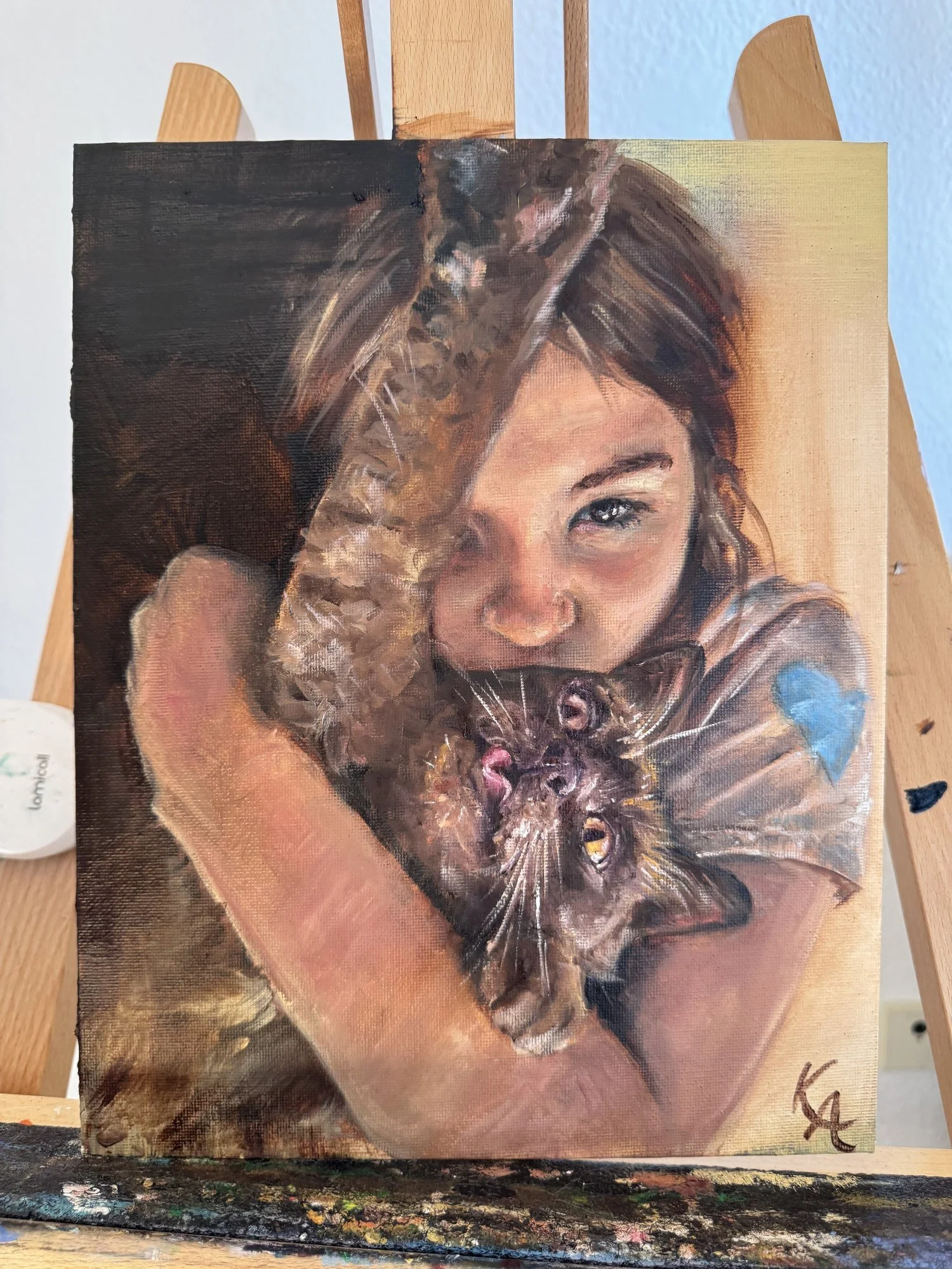 Burmese cat and owner portrait custom oil painting cat art pet and owner artwork
