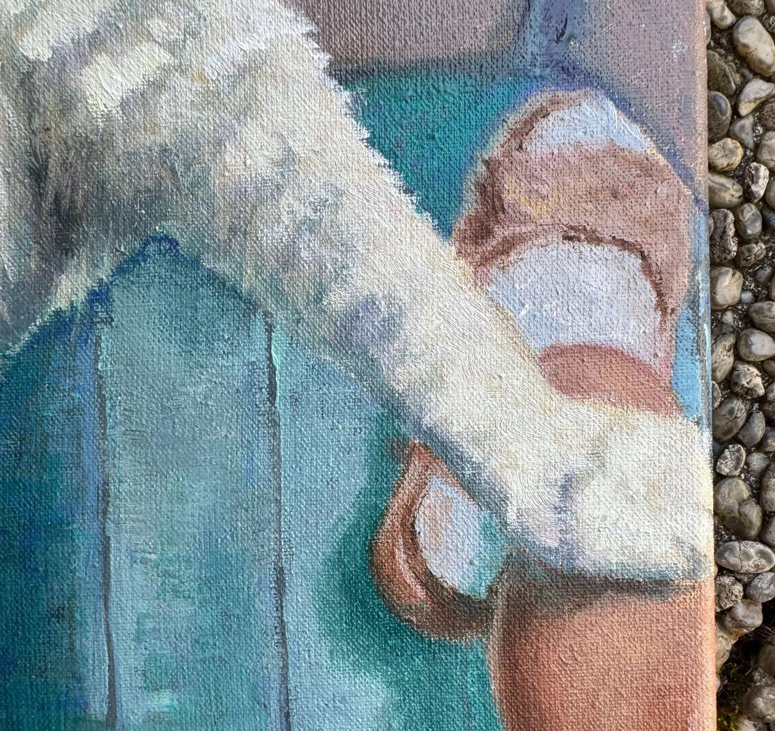 Scottish fold cat paws painted in oil on canvas white fur