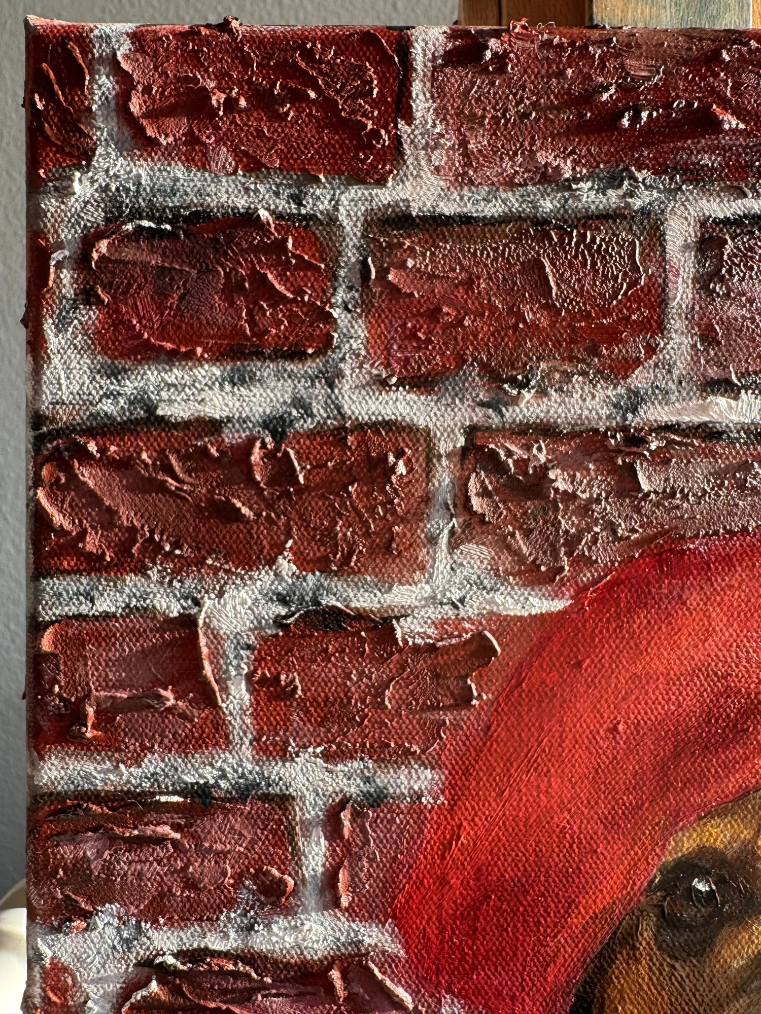 impasto texture brick wall painting in oil