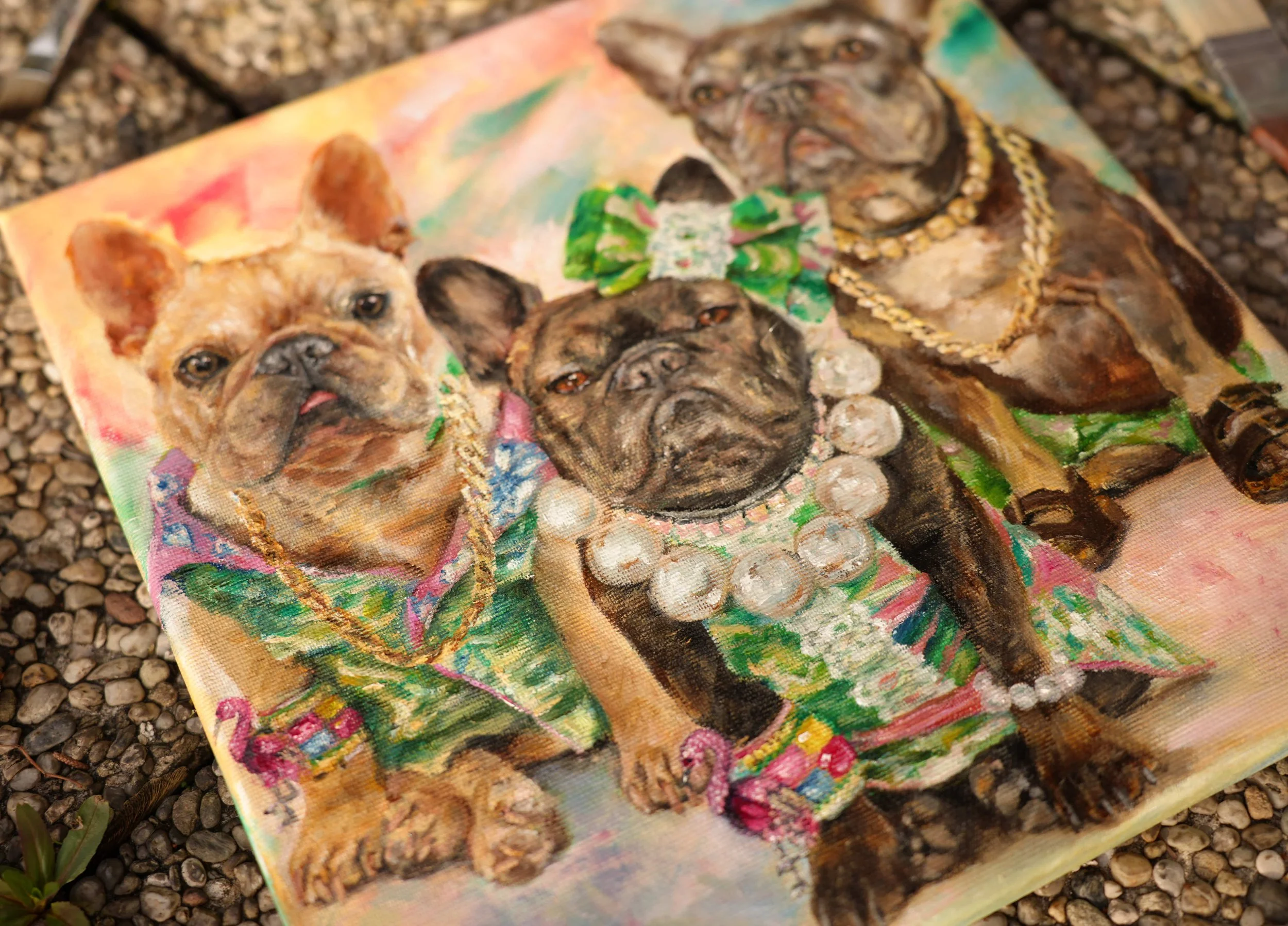 Hundeportrait Familienbild Französische Bulldogge Portrait  individuelles Ölgemälde