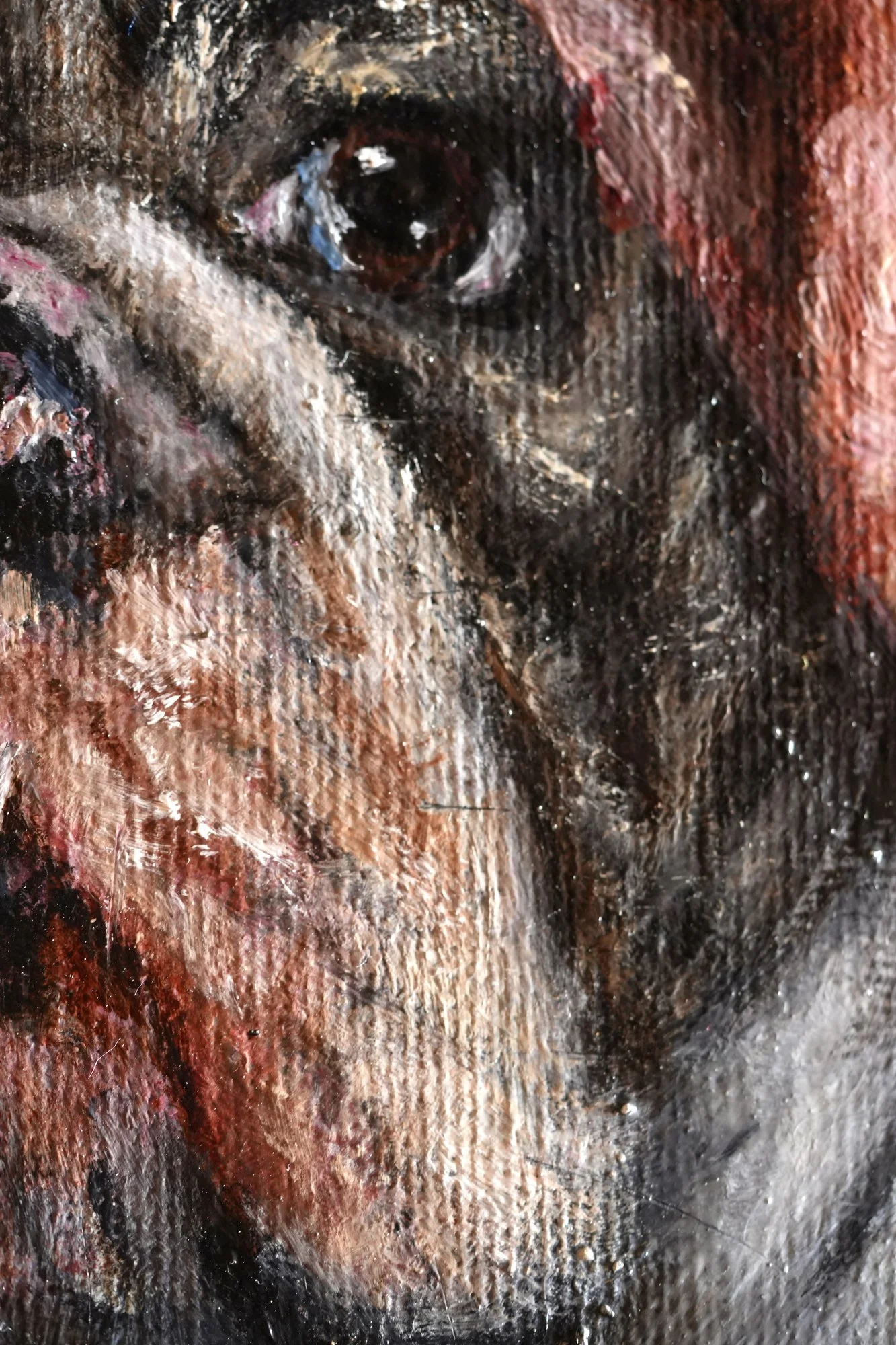 photorealistic bulldog painting eye heterochromia dog portrait