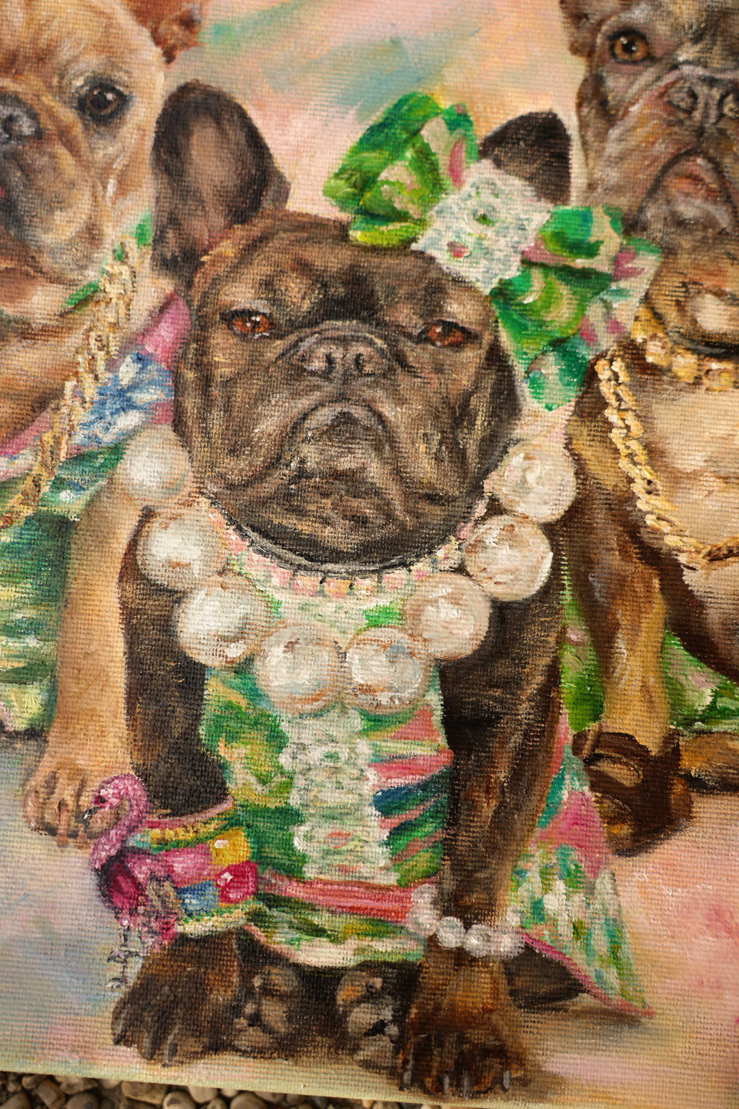 Französische Bulldogge Portrait Ölgemälde individuelles Hundeportrait Unikat individuelles design