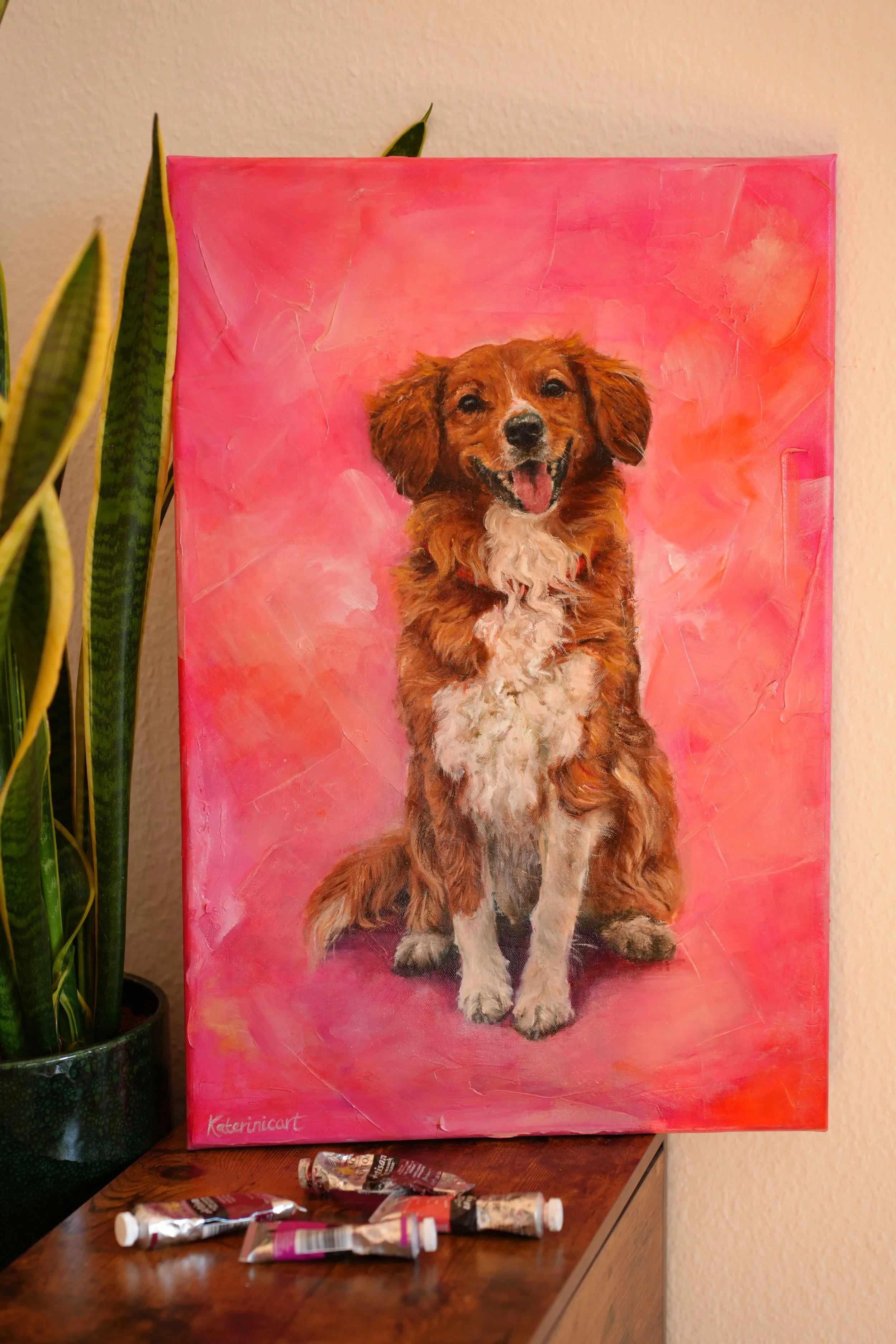 Golden Retriever Kunst individuelles Hundeportrait Ölgemälde Tierportrait nach foto malen lassen