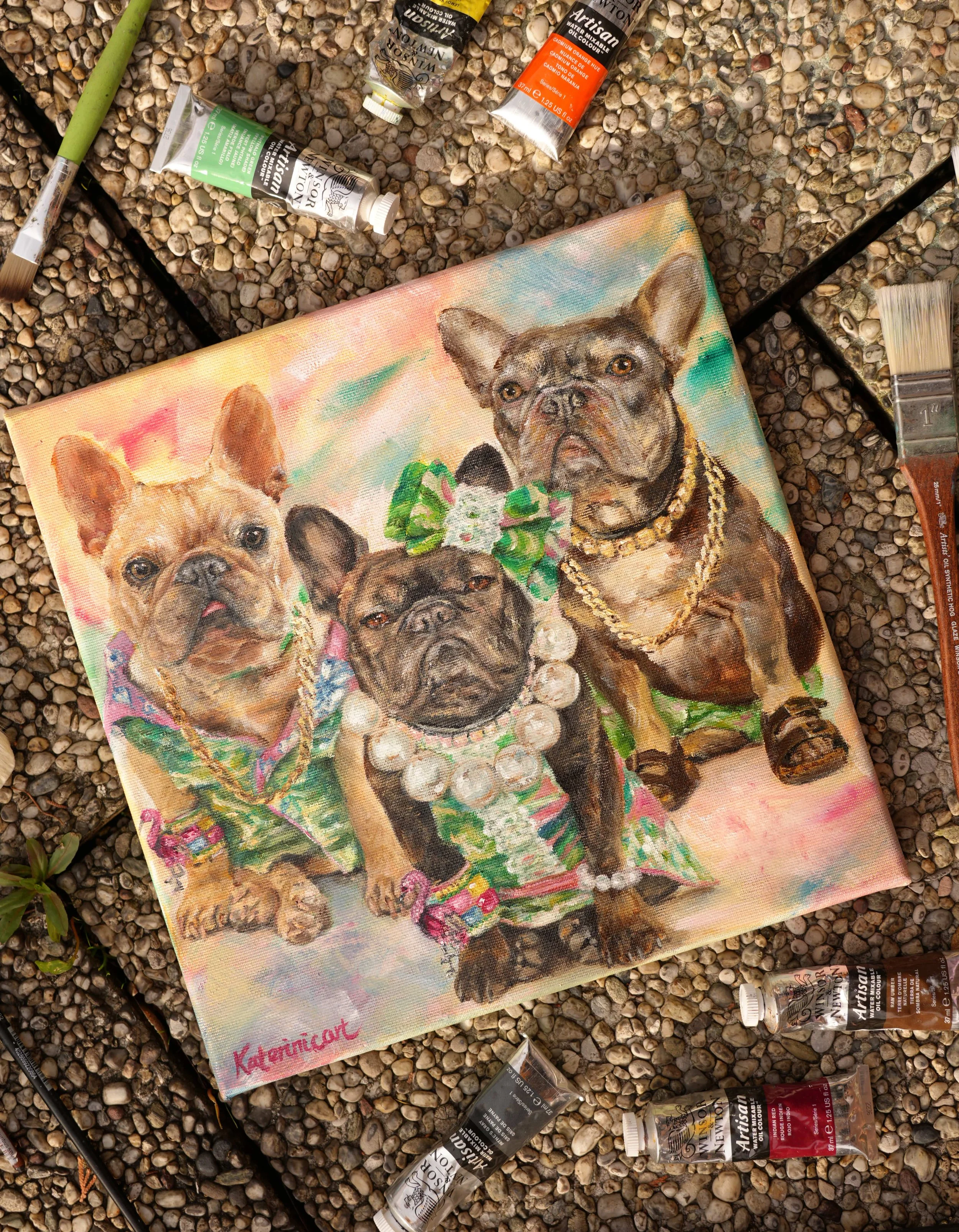 Französische Bulldogge portrait nach maß Bulldogge portrait individuelles Hundeportrait Familienbild Hund Ölgemälde
