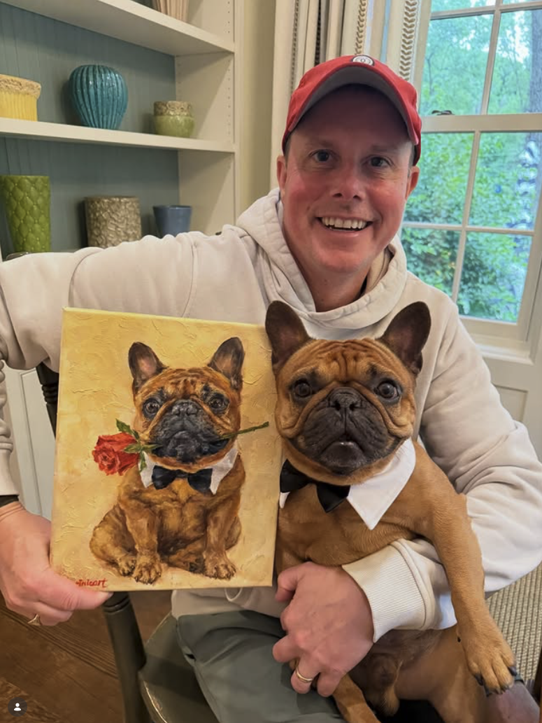 French bulldog with his portrait dog oil painting