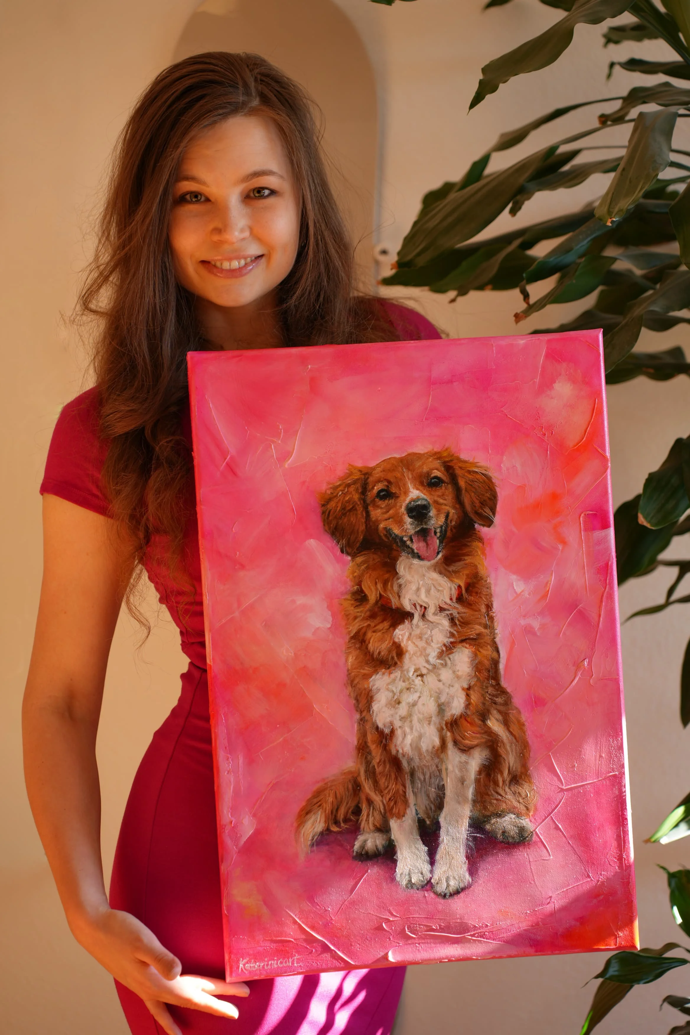 Katerina Akhmylova katerinicart Artist with a Dog portrait golden retriever portrait