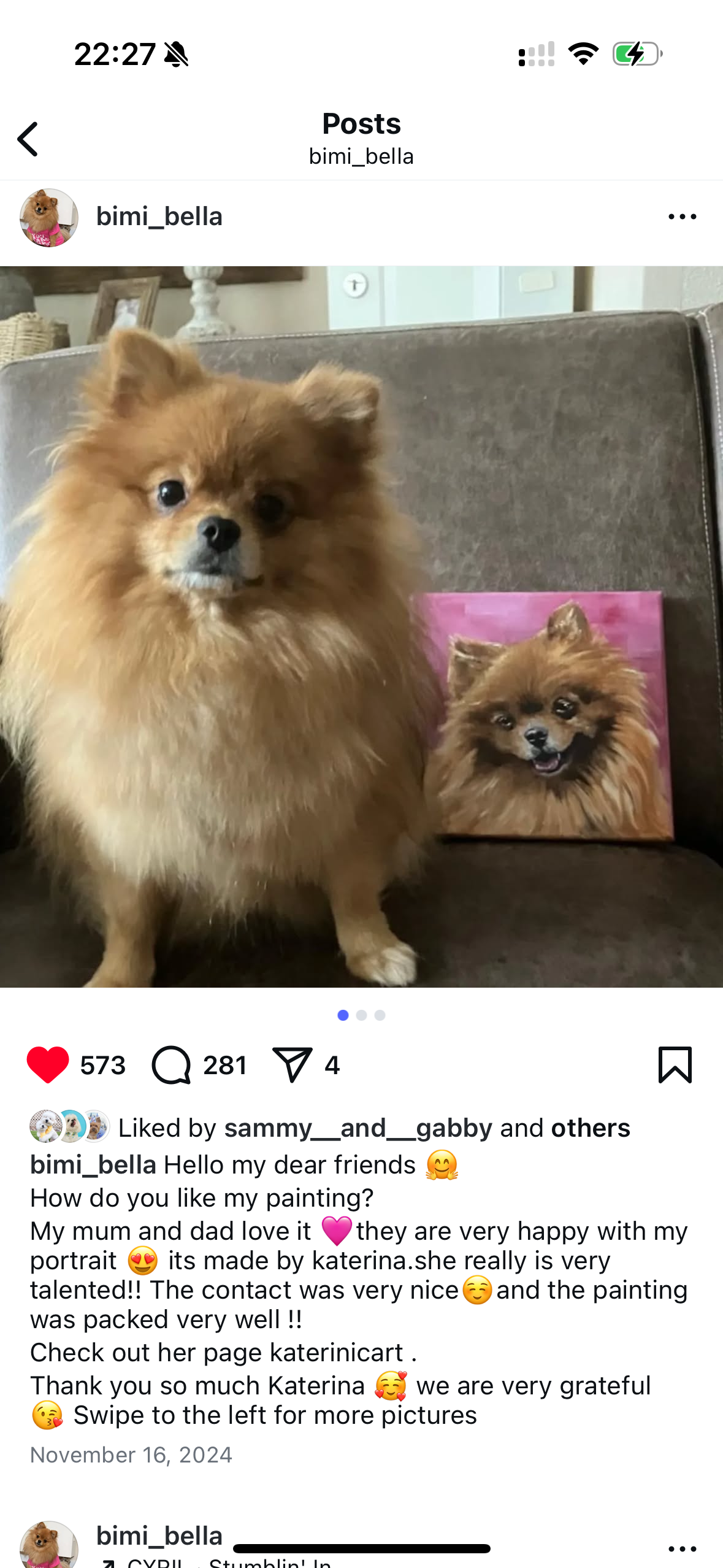 Pomeranian with her portrait dog oil painting