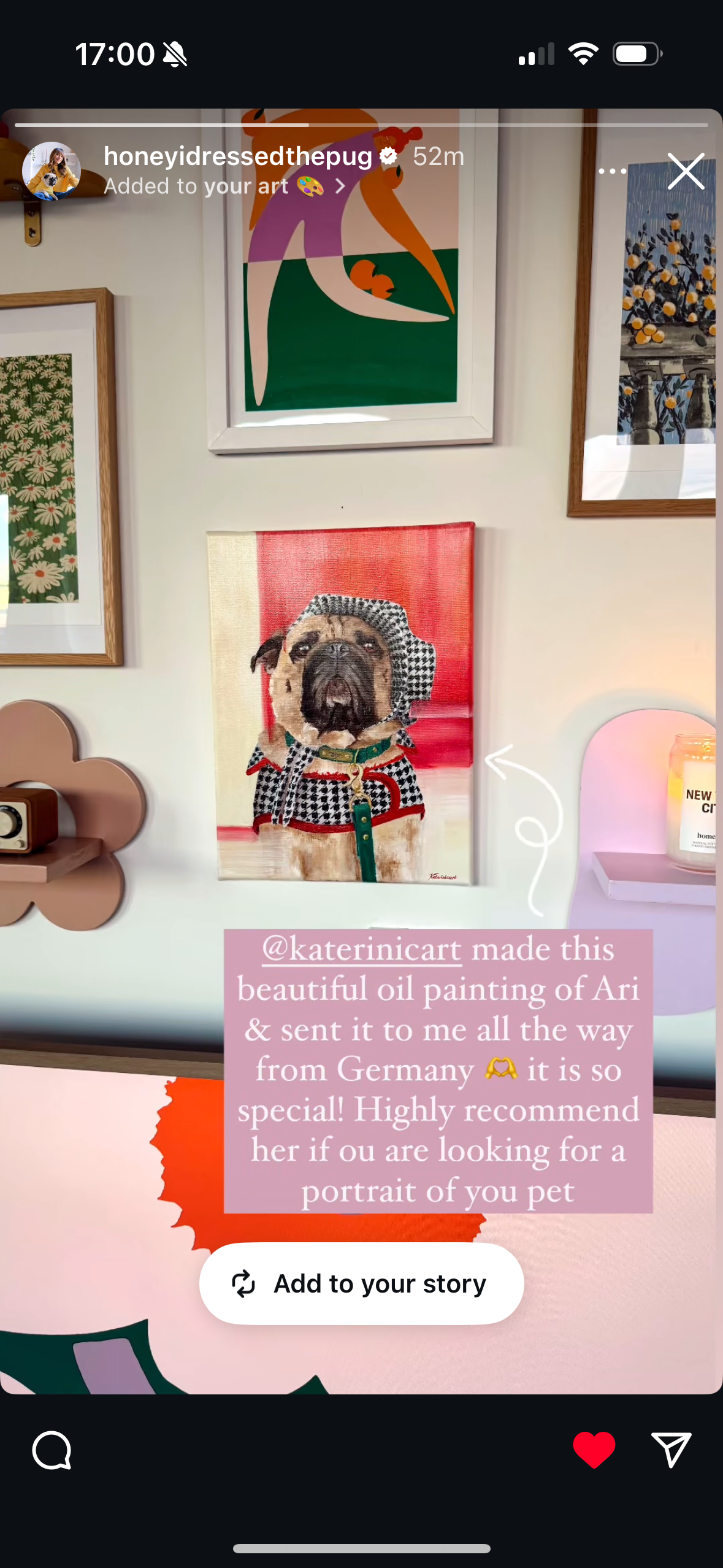 Pug with his portrait dog oil painting