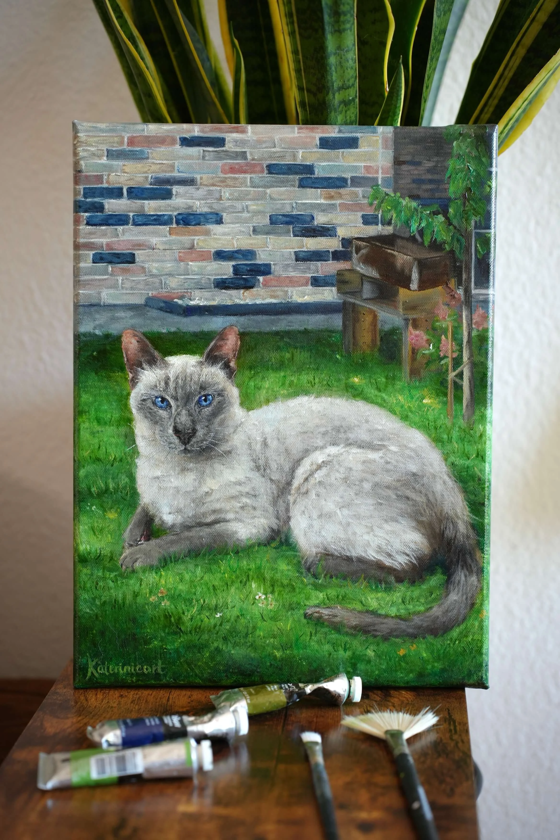 siamese cat art oil painting cat portrait siamese painting
