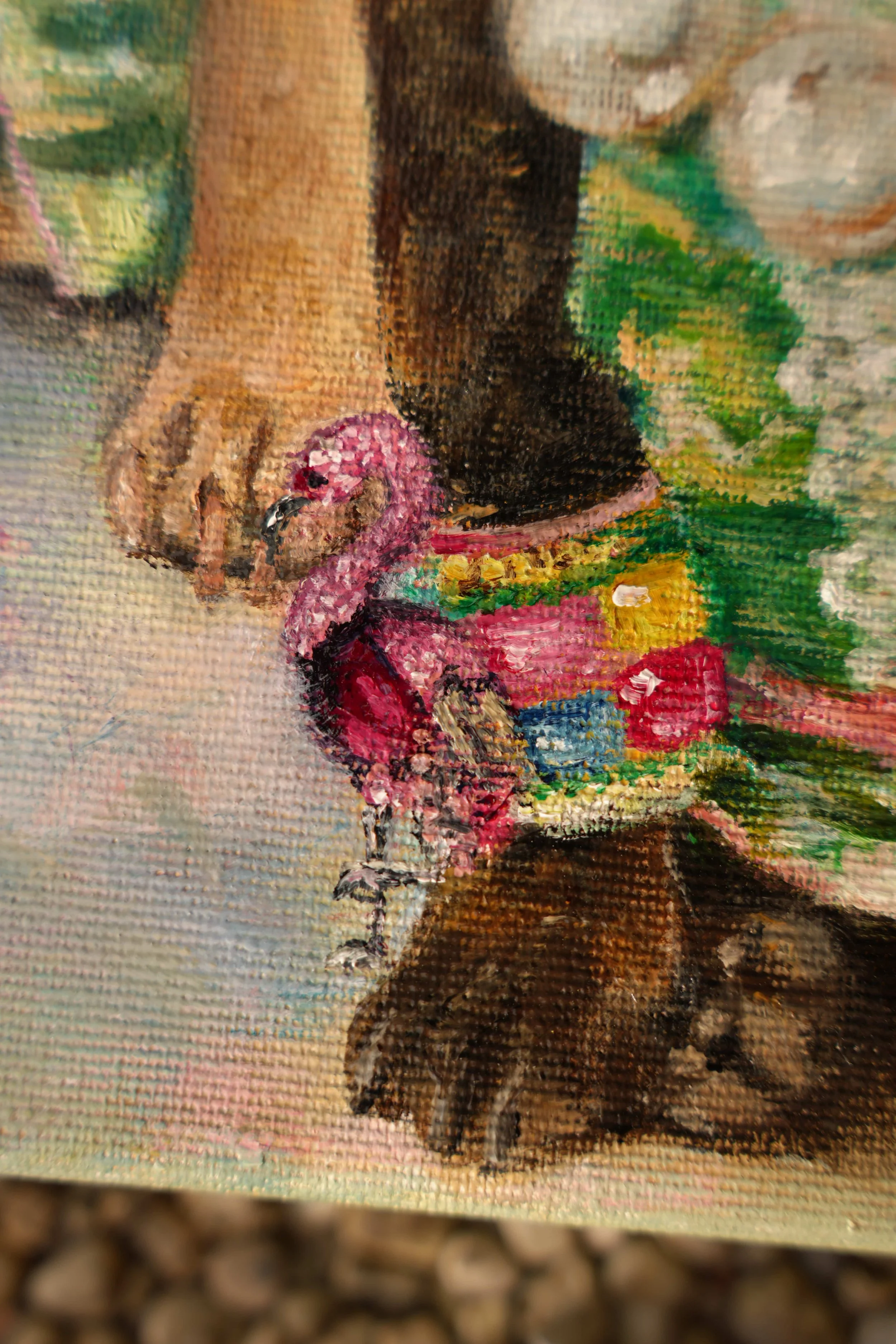 Handgemaltes Hundeportrait Detail Perlenkette Flamingo Armband
