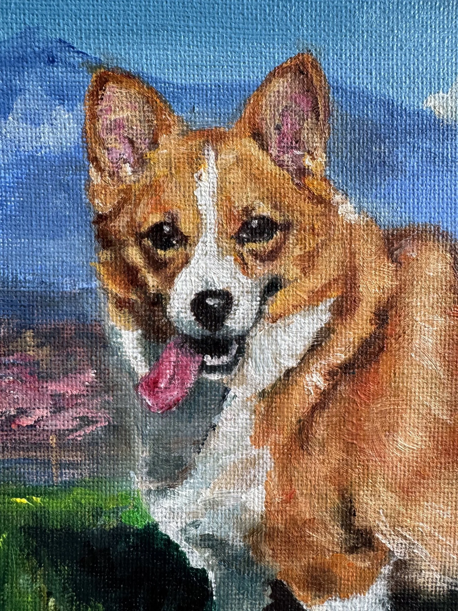 dog artwork of a smiling Corgi portrait