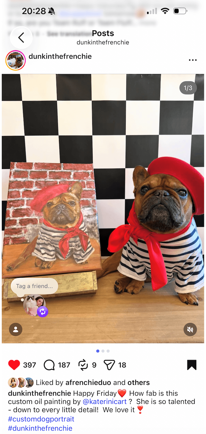 French bulldog with his portrait dog oil painting French style