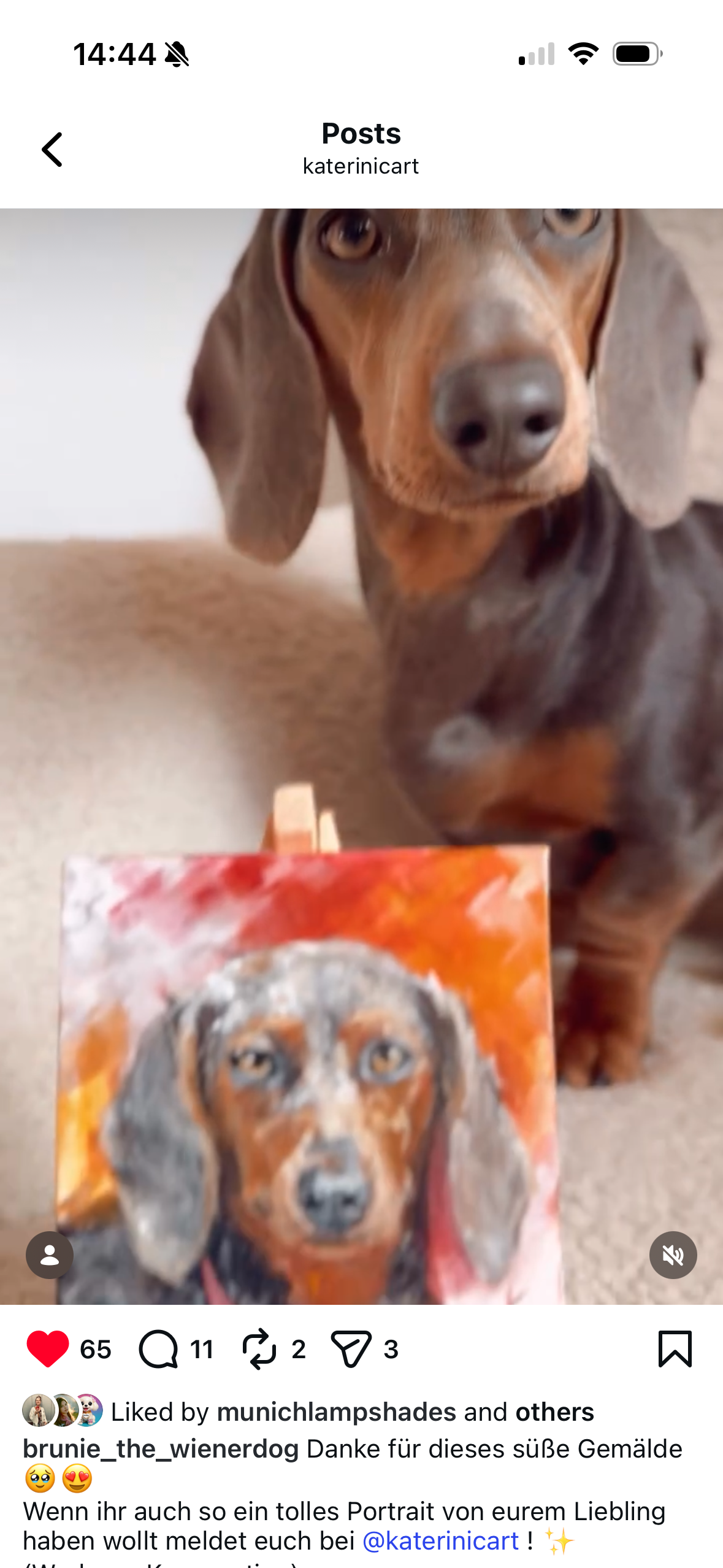 Dachshund with her portrait dog oil painting